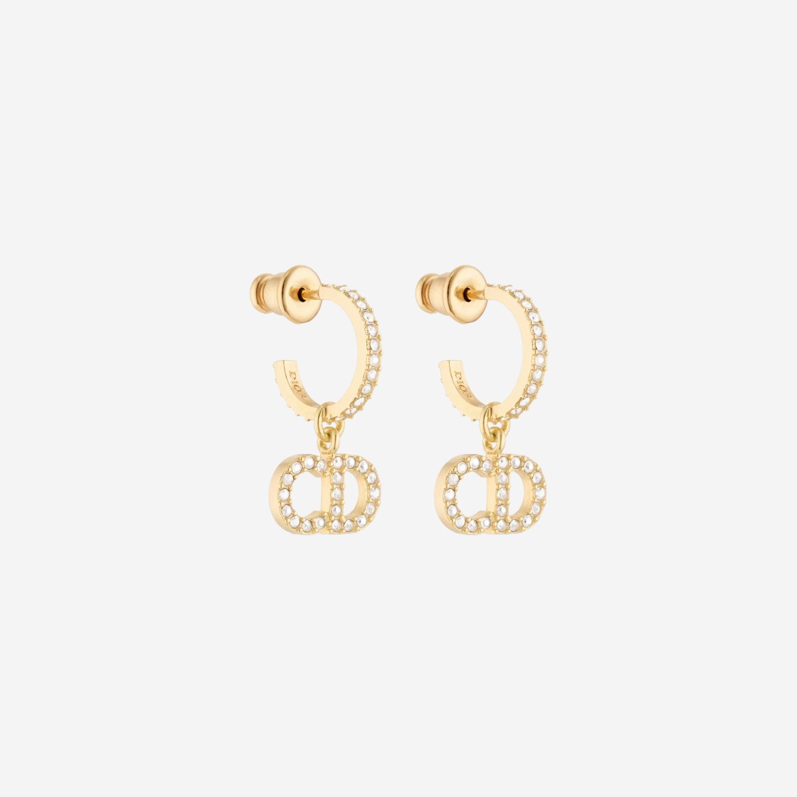 (W) Dior Clair D Lune Earrings Gold Finish Metal White Crystals 상세 이미지 1