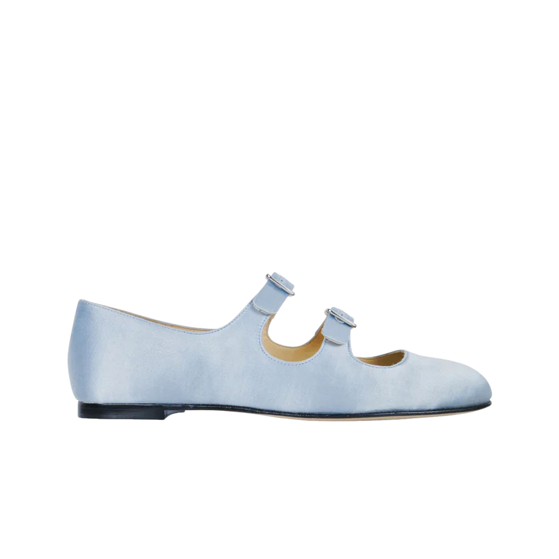 (W) 샌디 리앙 메리 제인 더블 스트랩 아이스 블루 사틴((W) Sandy Liang Mary Jane Double Strap Ice Blue Satin)