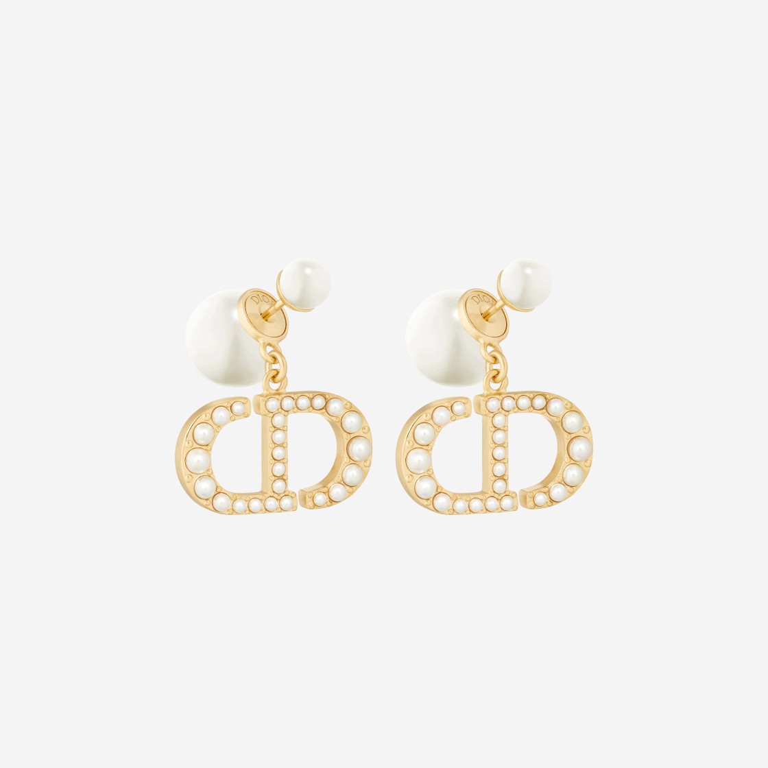 (W) Dior Tribales Earrings Gold Finish Metal White Resin Pearls 상세 이미지 1