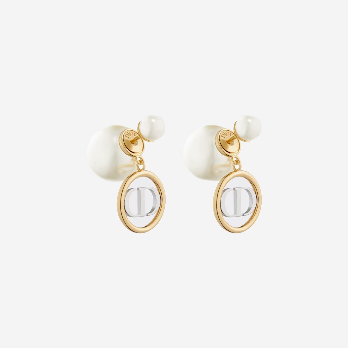 (W) Dior Tribales Earrings Gold Finish Silver Finish Metal White Resin Pearls 상세 이미지 1