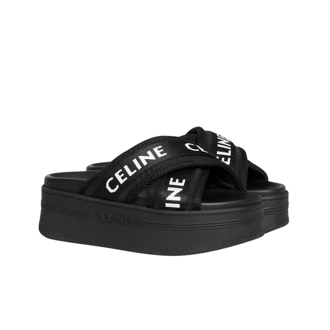 (W) Celine Block Slide in Mesh & Textile with Jacquard Black Optic White 상세 이미지 2