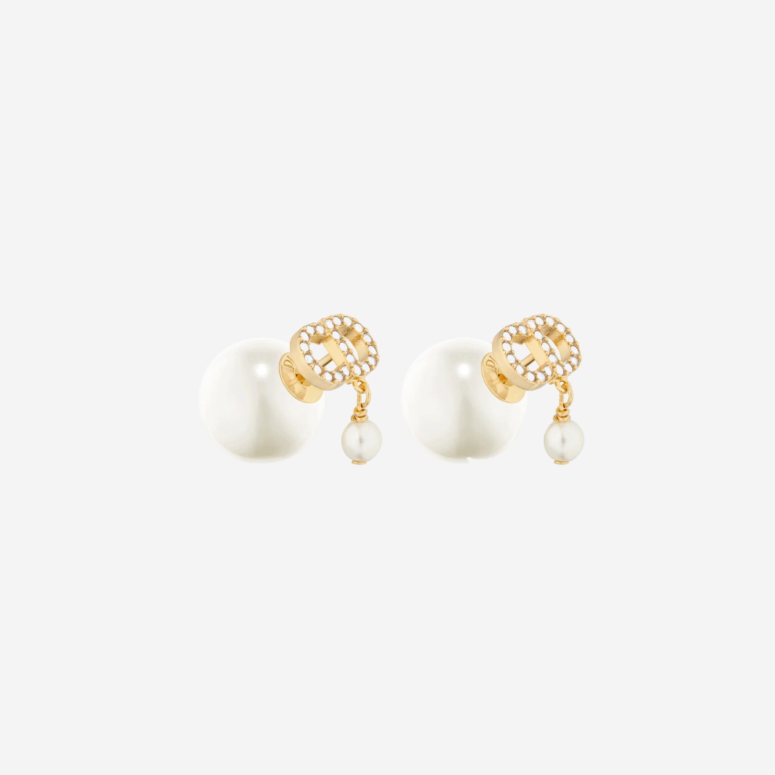 (W) Dior Tribales Earrings Gold Finish Metal White Resin Pearls White Crystals 상세 이미지 1