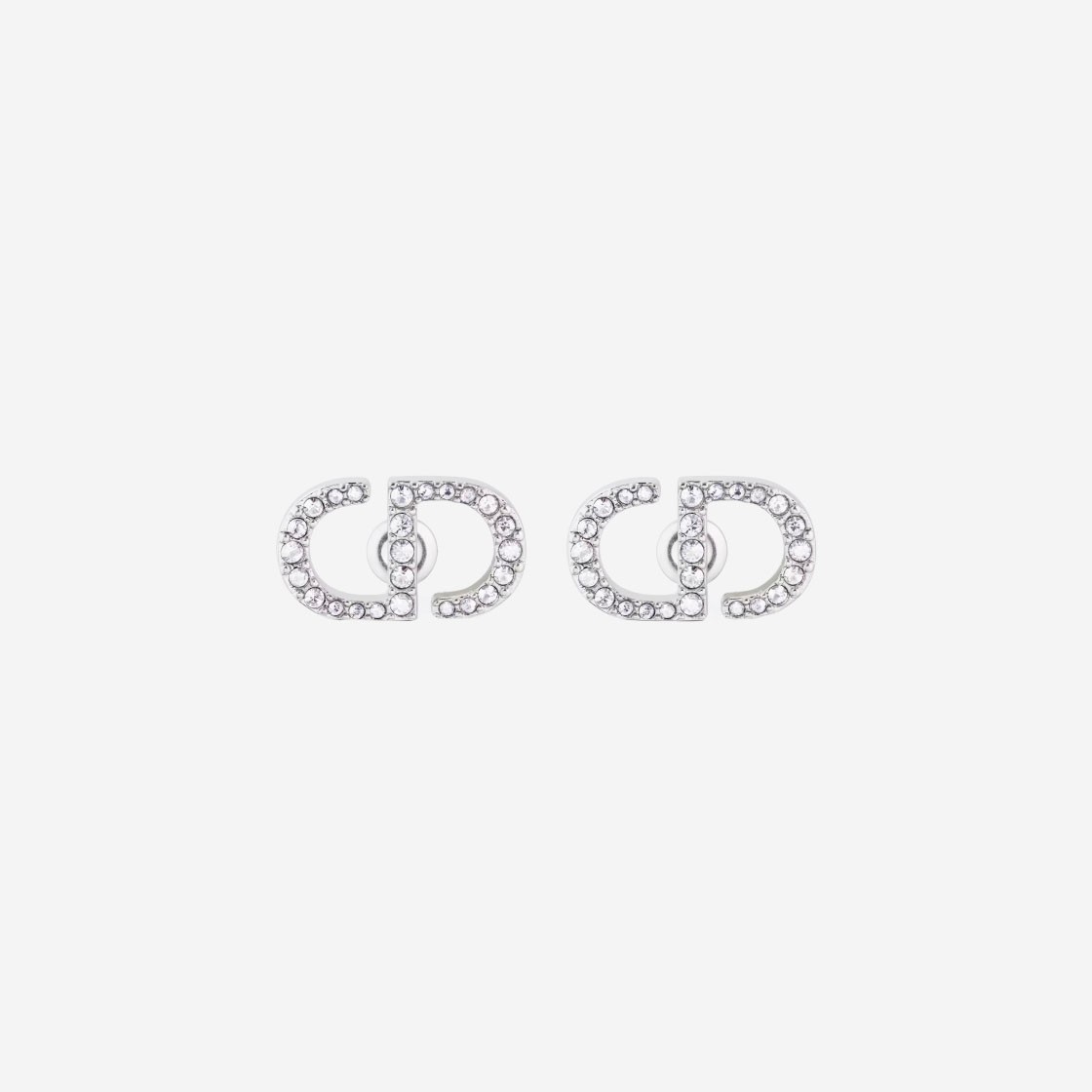 (W) Dior Petit CD Stud Earrings Silver Finish Metal White Crystals 상세 이미지 1