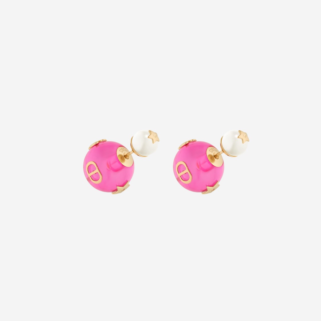 (W) Dior Tribales Earrings Gold Finish Metal White Transparent Rani Pink Resin Pearls 상세 이미지 1