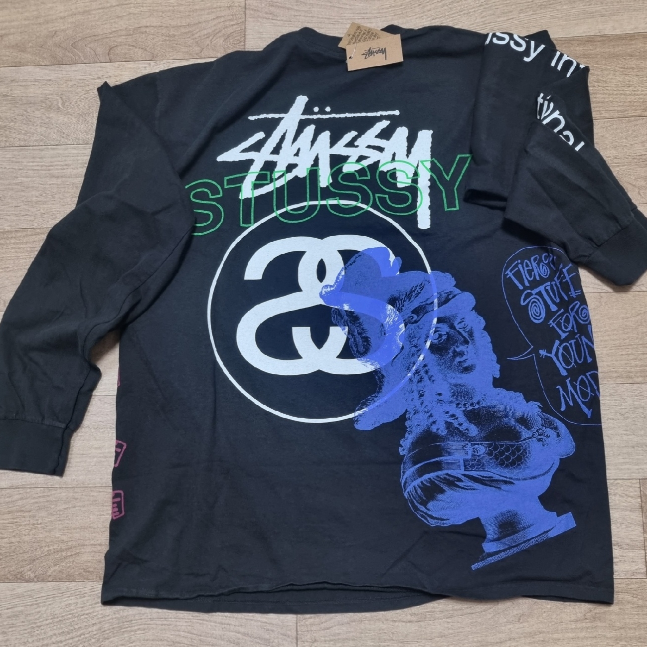 Stussy Test Strike Pigment Dyed LS T-Shirt Black 착용 스타일