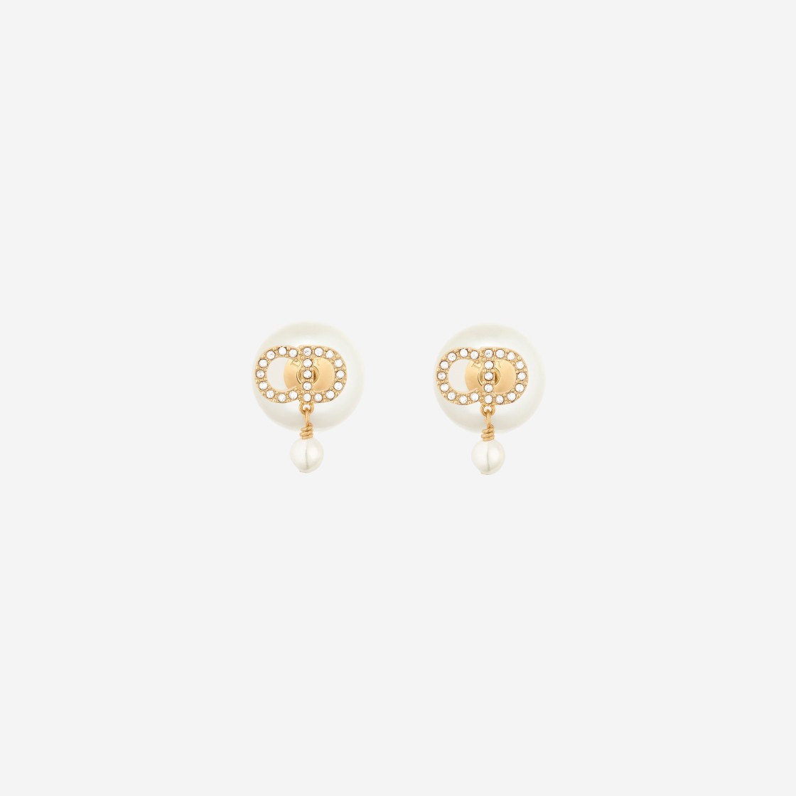 (W) Dior Tribales Earrings Gold Finish Metal White Resin Pearls White Crystals 상세 이미지 2