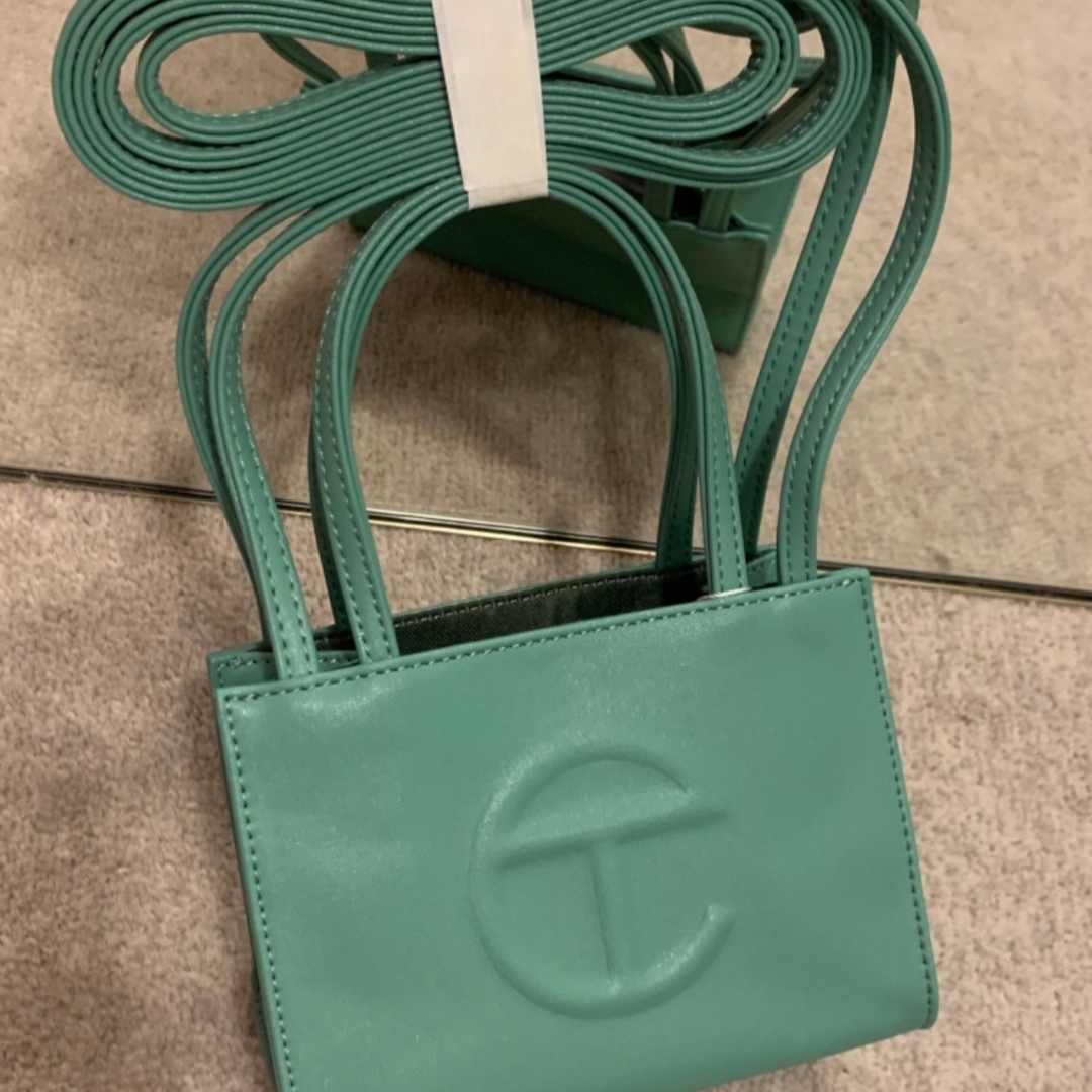 Telfar Small Shopping Bag Sage 착용 스타일