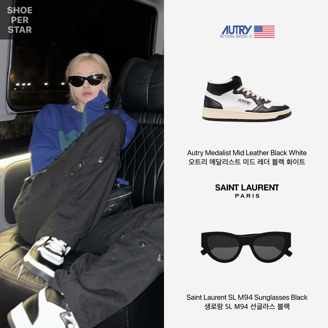 Autry Medalist Mid Leather Sneakers Black White, (W) Saint Laurent SL M94 Sunglasses Black 착용 스타일 - 1