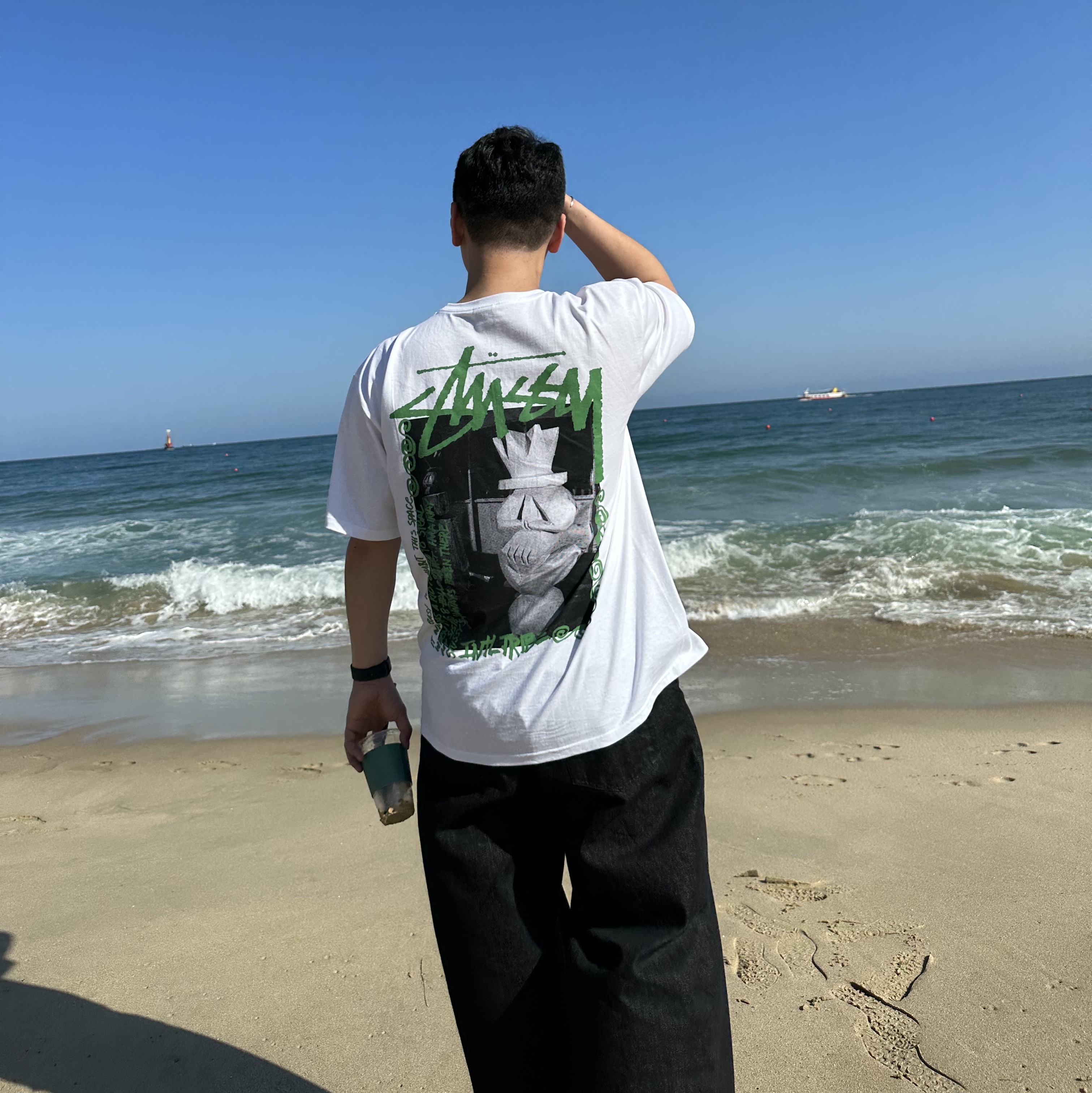 Stussy Landin T-Shirt White 착용 스타일