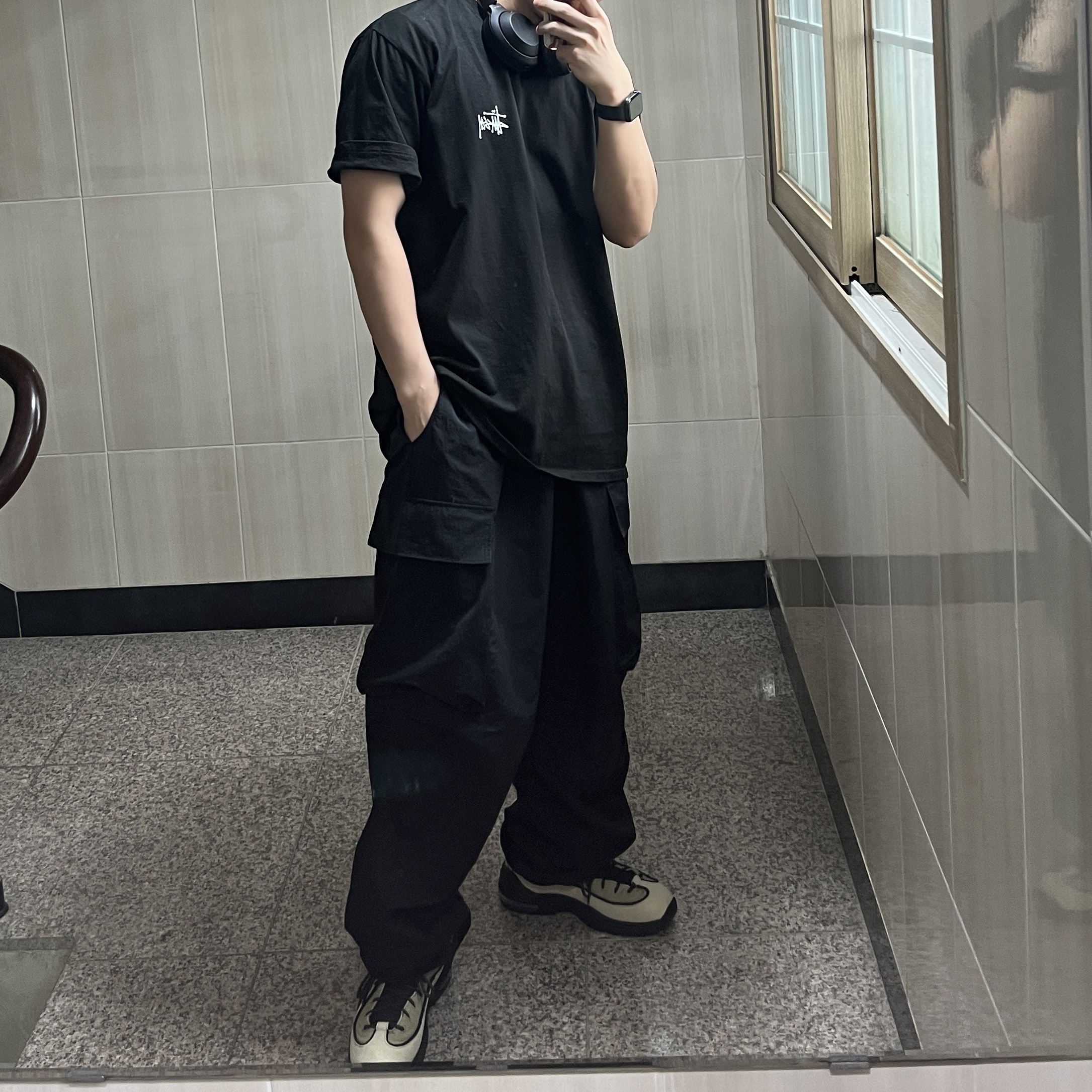 Nike x Stussy Air Penny II Rattan and Limestone, Stussy Basic Stussy T-Shirt Black 2023 착용 스타일