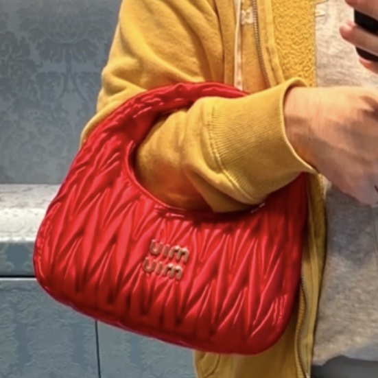 Miu Miu Wander Matelasse Satin Mini Hobo Bag Red 착용 스타일