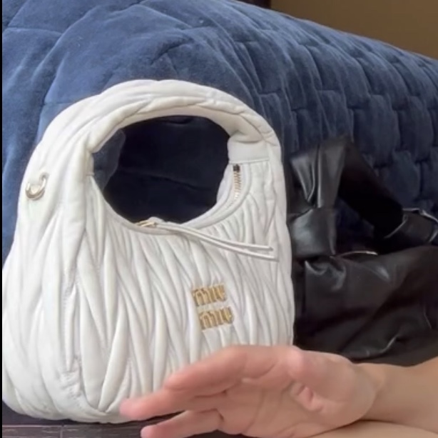 Miu Miu Wander Matelasse Nappa Leather Hobo Bag White 착용 스타일
