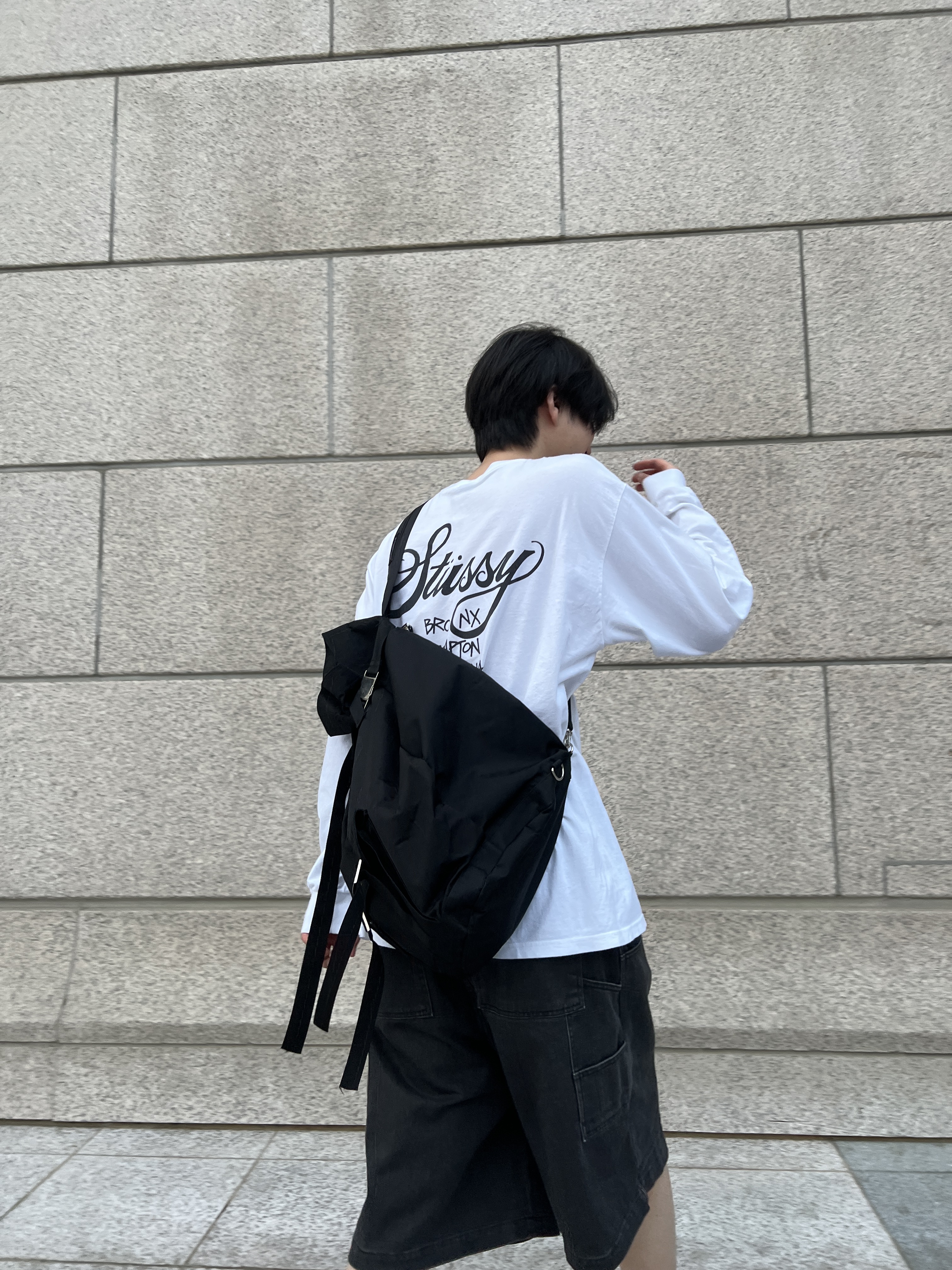 Asics x Andersson Bell HN2-S Protoblast Black, Stussy World Tour LS T-Shirt White 착용 스타일 - 2