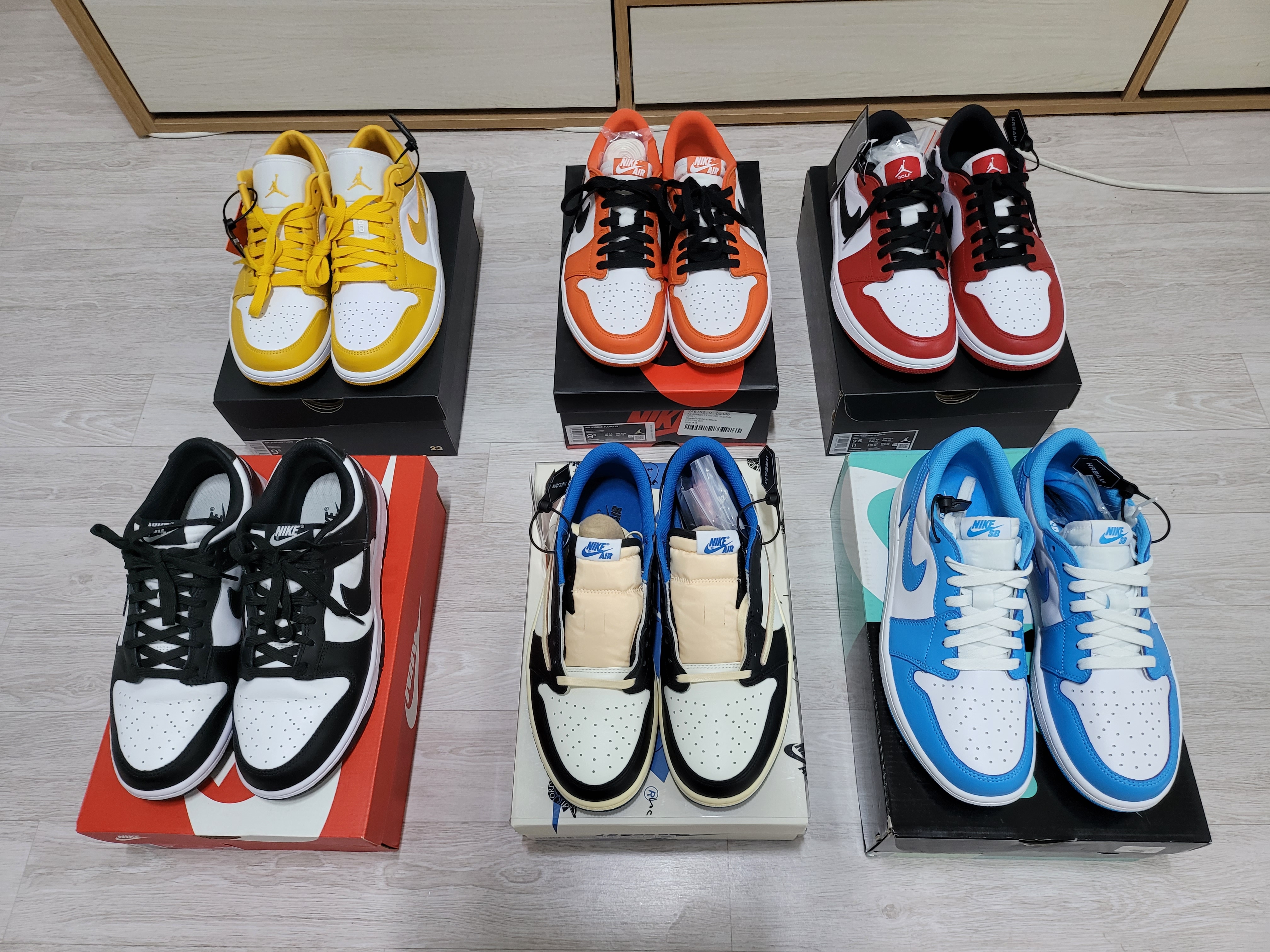 Jordan 1 x Travis Scott x Fragment Retro Low OG SP Military Blue, Jordan 1 Low SB UNC 착용 스타일