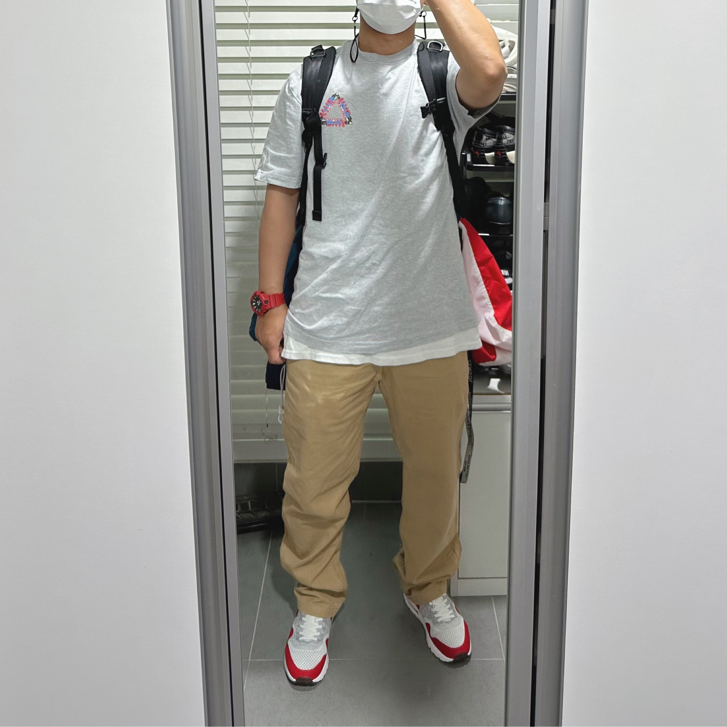 Nike Air Max 1 Ultra Flyknit White University Red, Palace Tri-Pumping T-Shirt Grey Marl - 20SS 착용 스타일