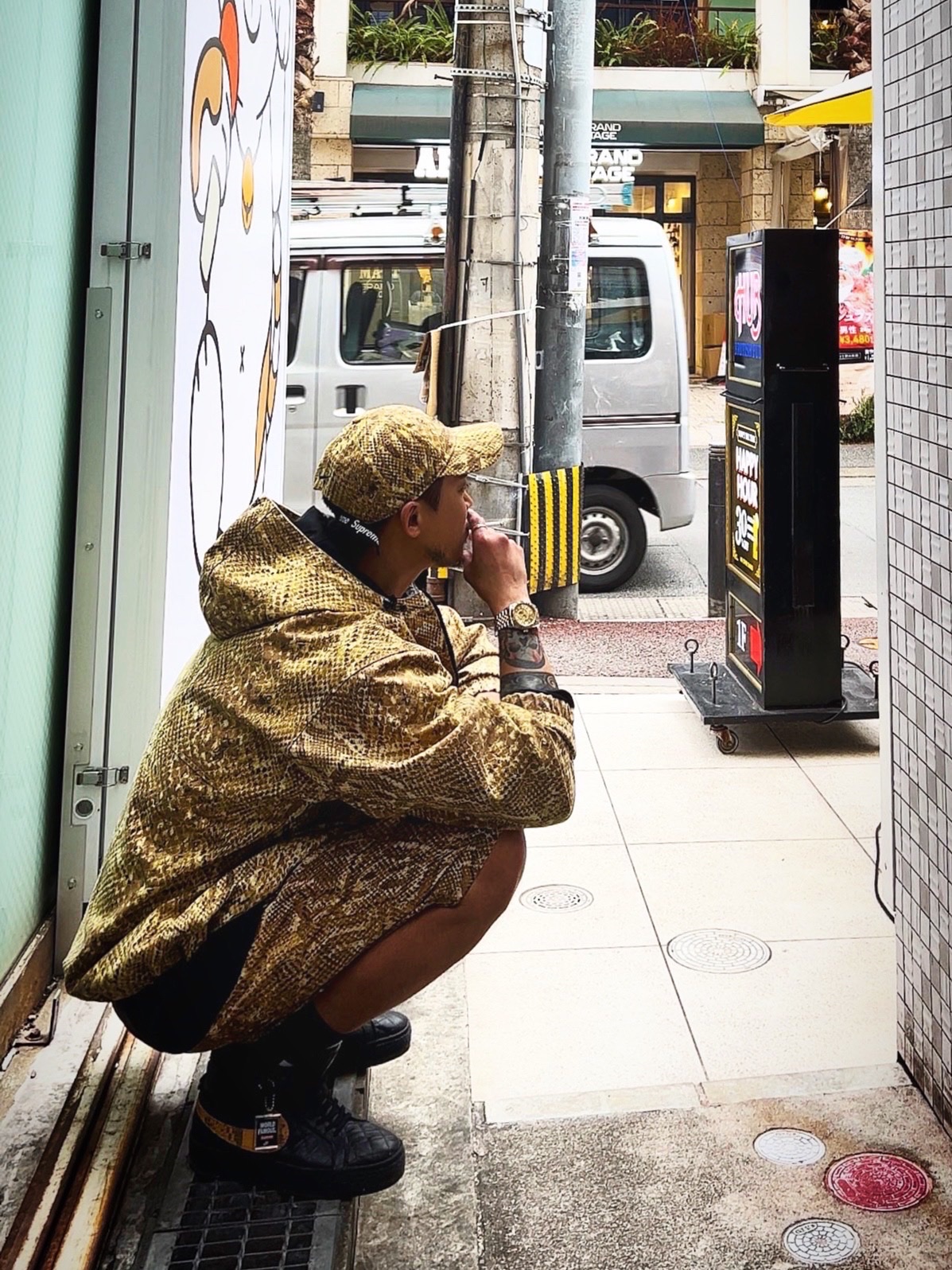 Supreme x Nike ACG Denim 6-Panel Gold Snakeskin - 22FW, Supreme x Nike ACG Denim Pullover Gold Snakeskin - 22FW 착용 스타일 - 1