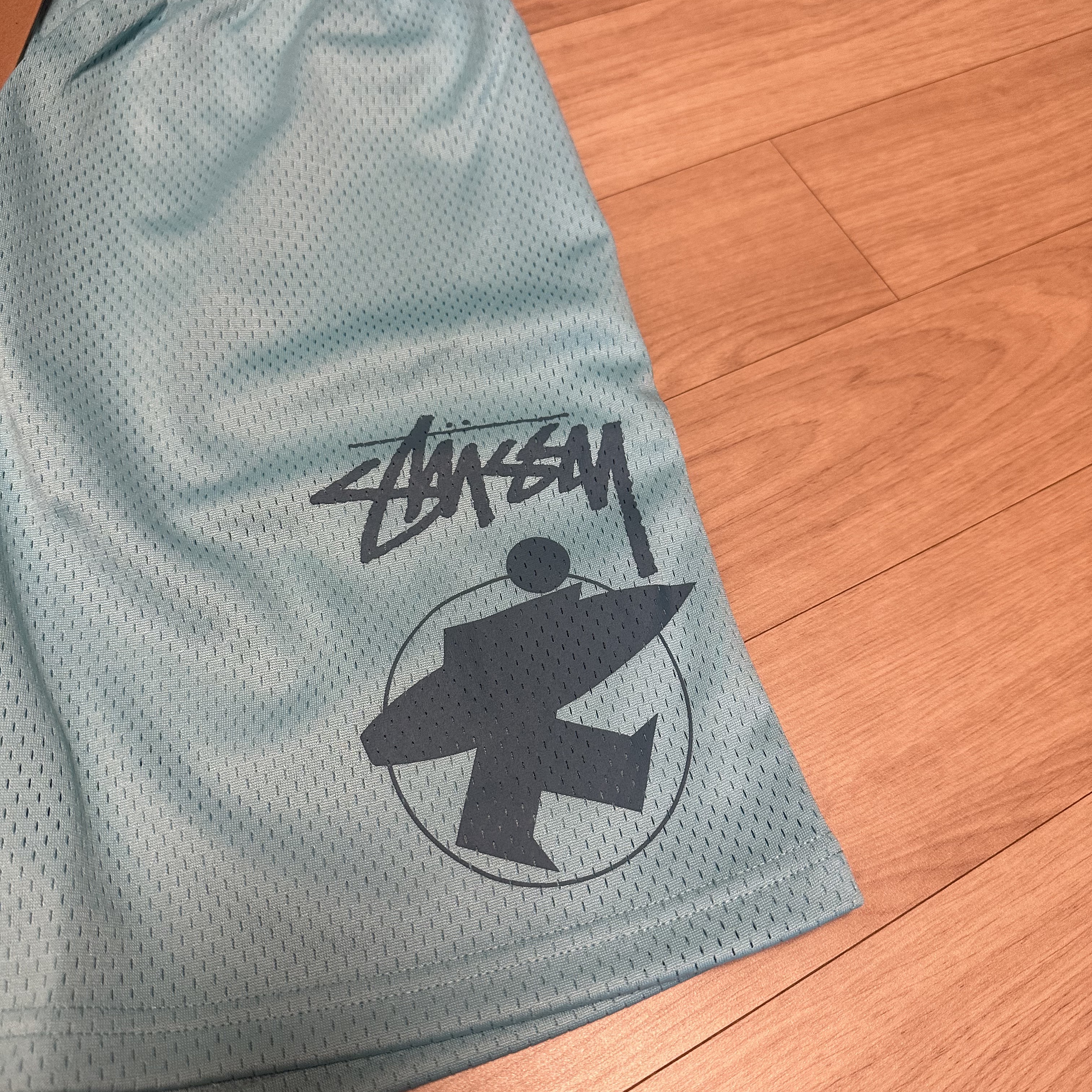 Stussy Surfman Mesh Shorts Aqua 착용 스타일 - 2