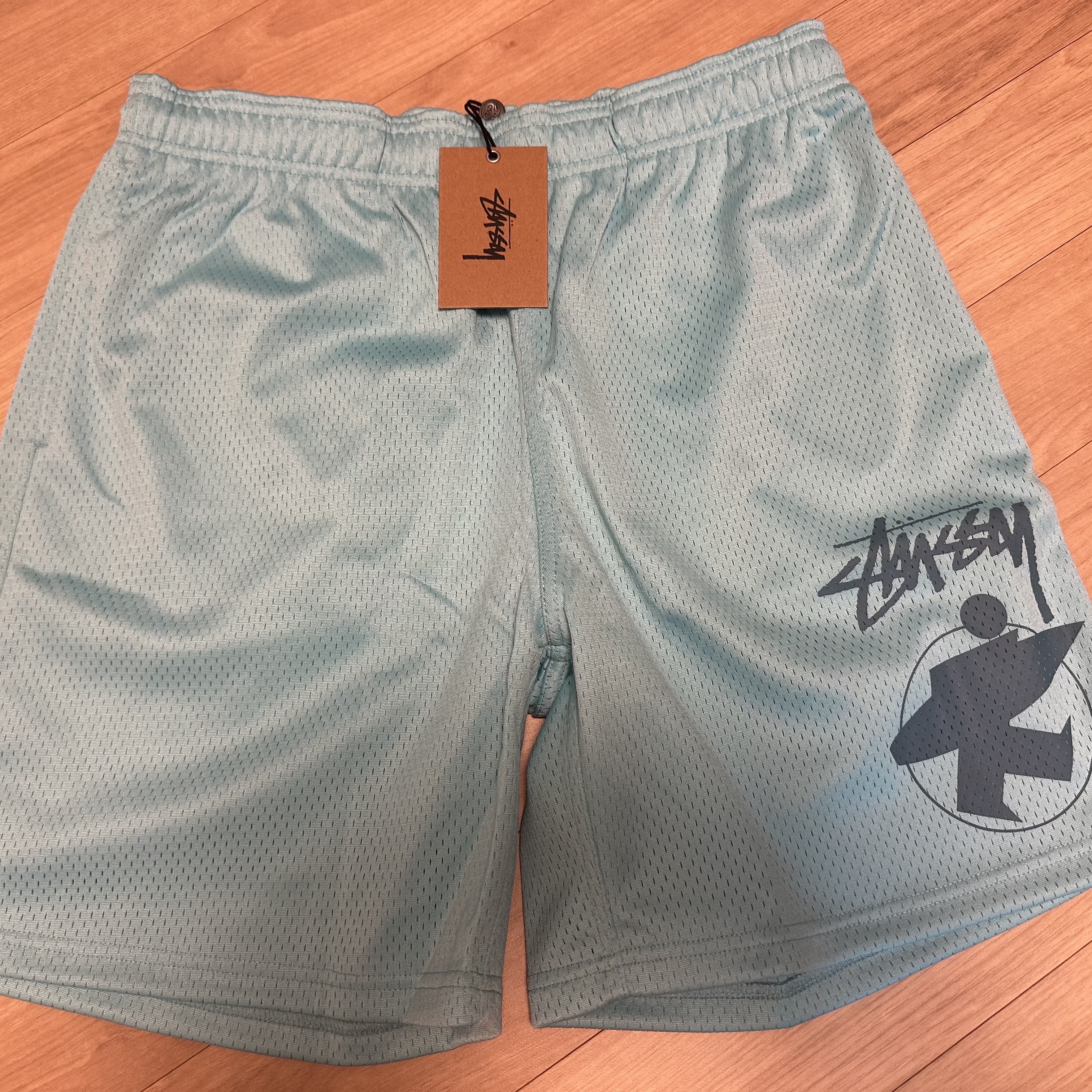 Stussy Surfman Mesh Shorts Aqua 착용 스타일 - 1
