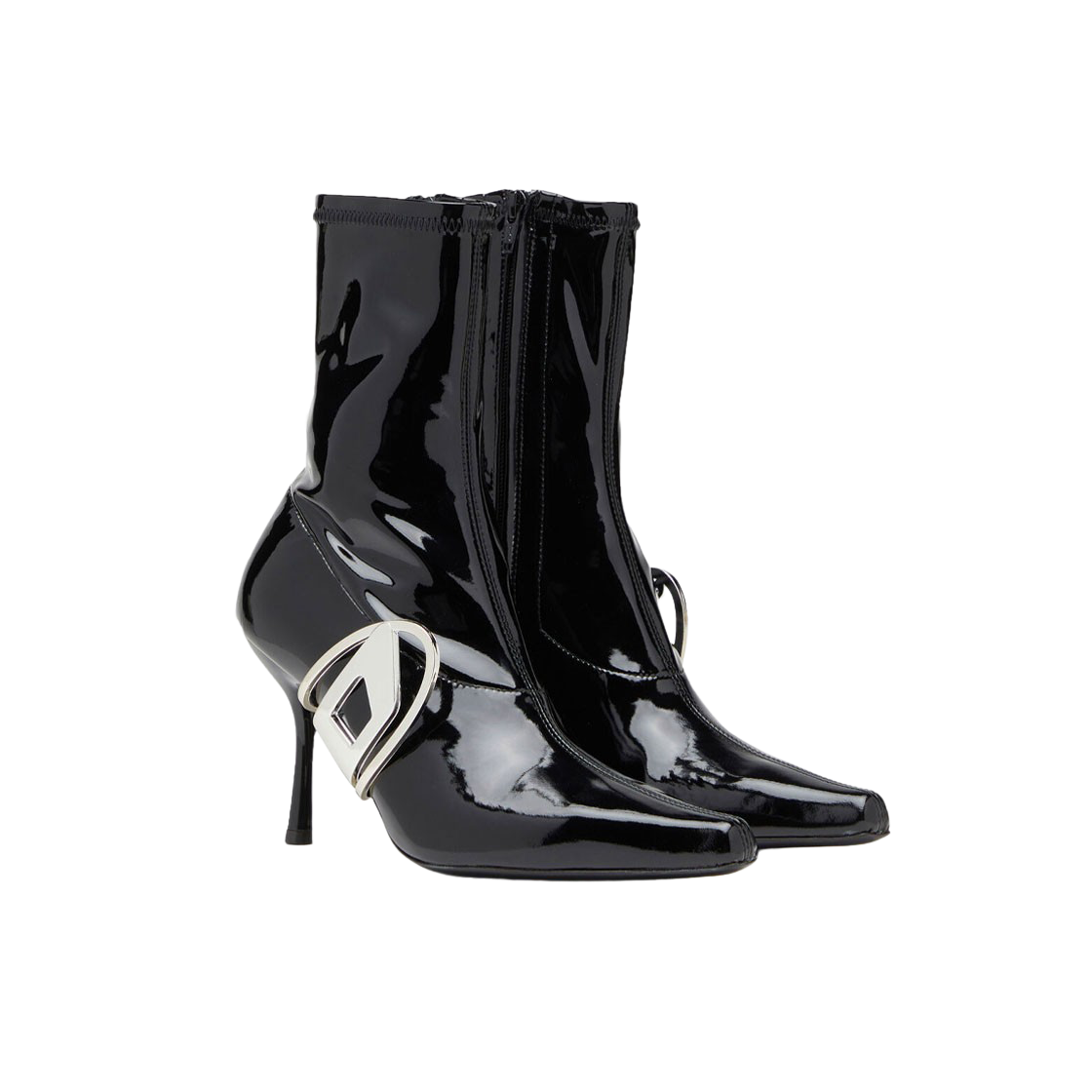 (W) 디젤 D-이클립스 Bt 오발 D 플라크 페이턴트 앵클 부츠 블랙((W) Diesel D-Eclipse Bt Patent Ankle Boots with Oval D Plaque Black) - 2