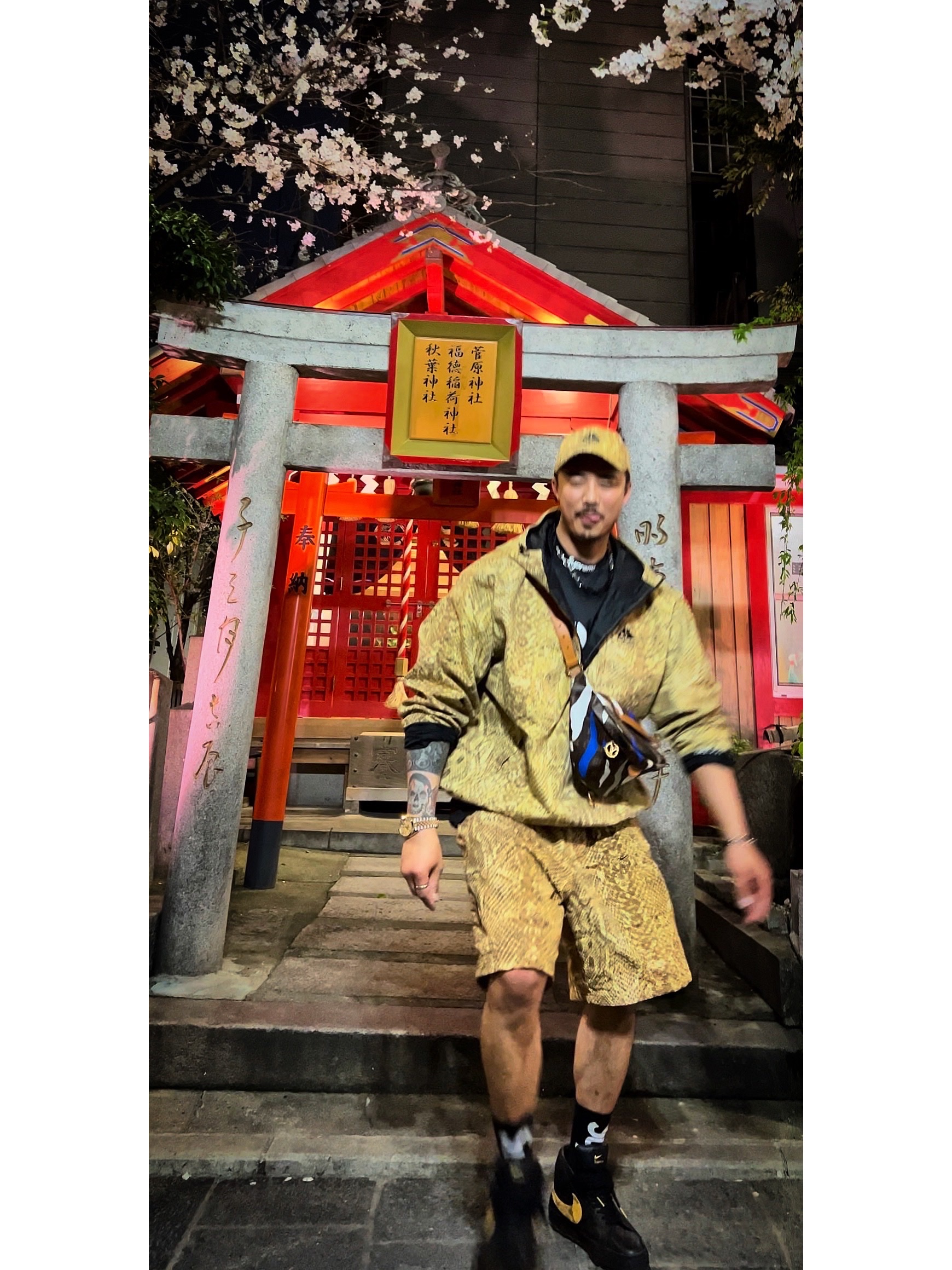 Supreme x Nike ACG Denim 6-Panel Gold Snakeskin - 22FW, Supreme x Nike ACG Denim Pullover Gold Snakeskin - 22FW 착용 스타일 - 4