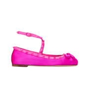 (W) Valentino Rockstud Satin Ballerinas with Tone-on-Tone Studs Pink PP