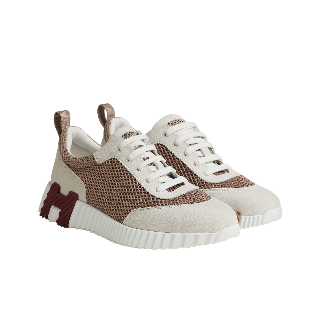 (W) 에르메스 바운싱 스니커즈 그래픽 메쉬 스웨이드 고트스킨 & 베쥬 아흐질 블랑((W) Hermes Bouncing Sneakers Graphic Mesh Suede Goatskin & Beige Argile Blanc) - 2