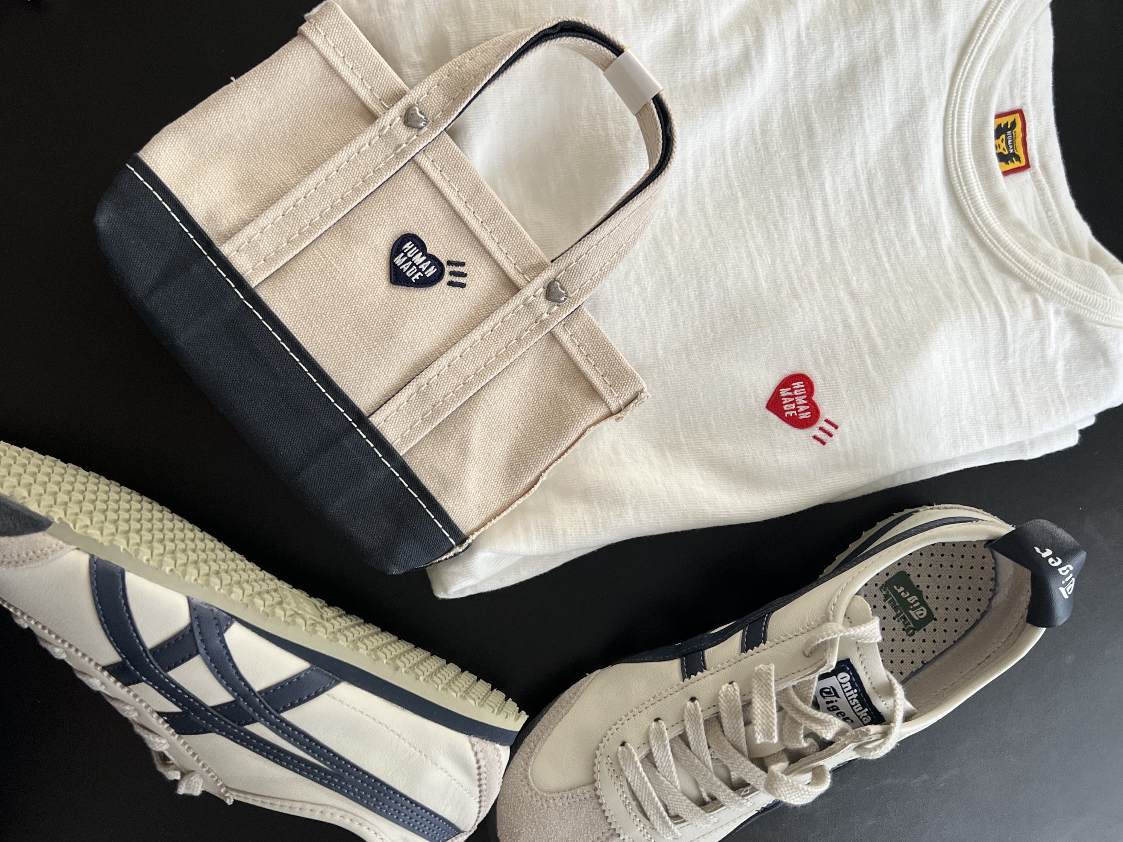 Onitsuka Tiger Mexico 66 Birch, Human Made Heavy Canvas Mini Shoulder Tote Navy 착용 스타일 - 1