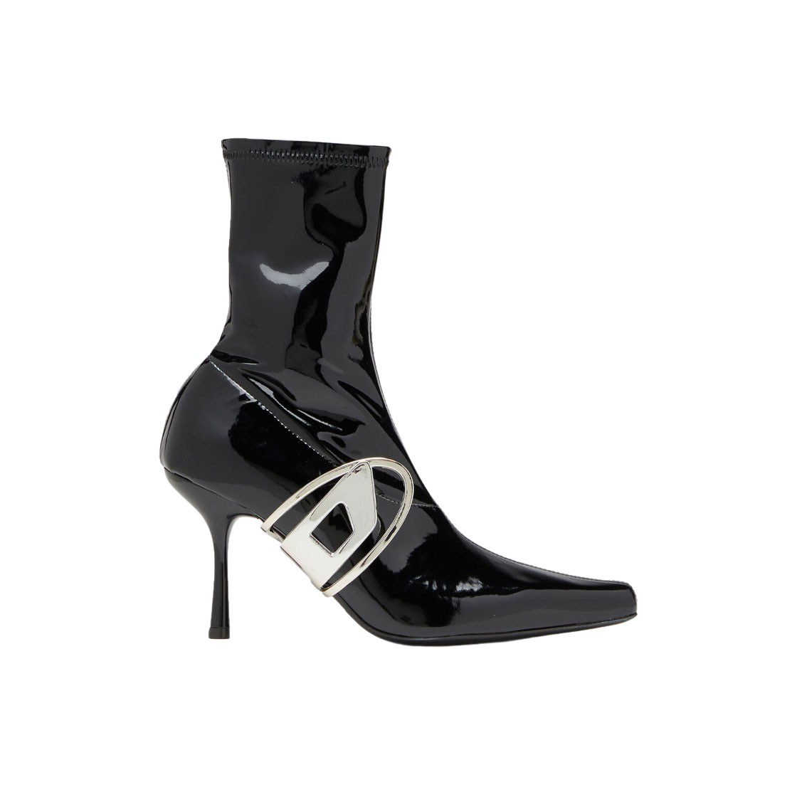 (W) 디젤 D-이클립스 Bt 오발 D 플라크 페이턴트 앵클 부츠 블랙((W) Diesel D-Eclipse Bt Patent Ankle Boots with Oval D Plaque Black) - 1