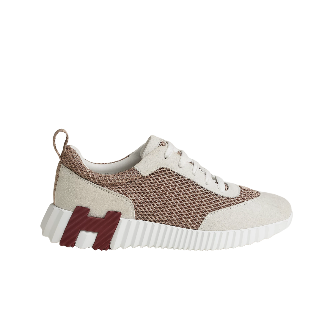 (W) Hermes Bouncing Sneakers Graphic Mesh Suede Goatskin & Beige Argile Blanc