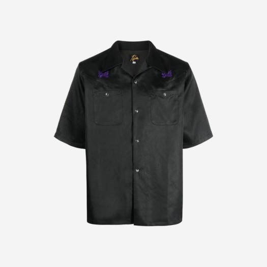 니들스 숏슬리브 카우보이 원업 폴리 슬럽 사틴 셔츠 블랙