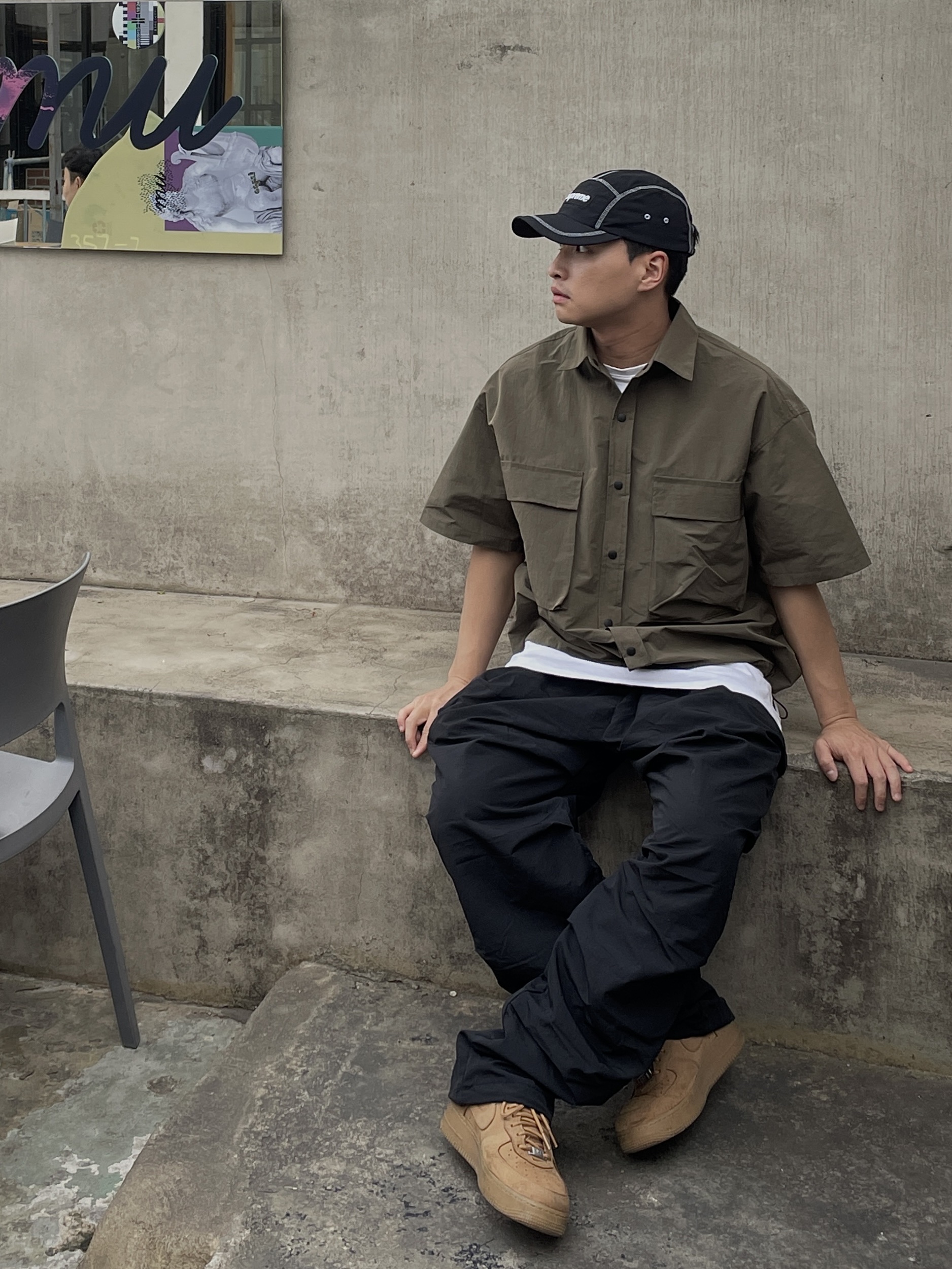 Nike x Supreme Air Force 1 Low Flax, Supreme Reflective Stitch Camp Cap Black - 23SS 착용 스타일