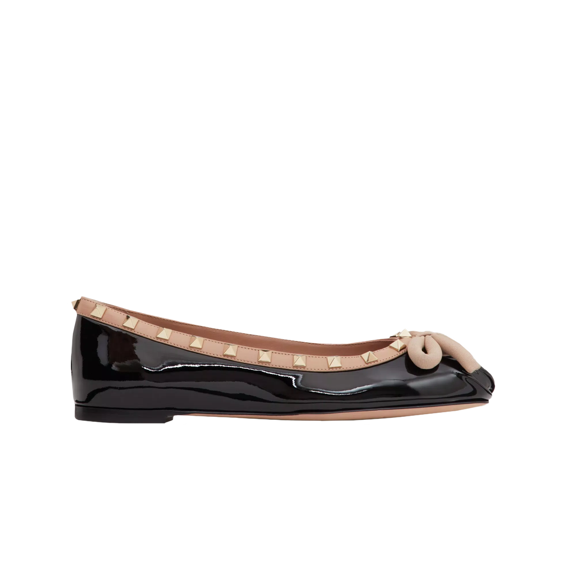 (W) 발렌티노 락스터드 페이턴트 레더 발리리나 블랙((W) Valentino Rockstud Patent Leather Ballerina Black) - 1
