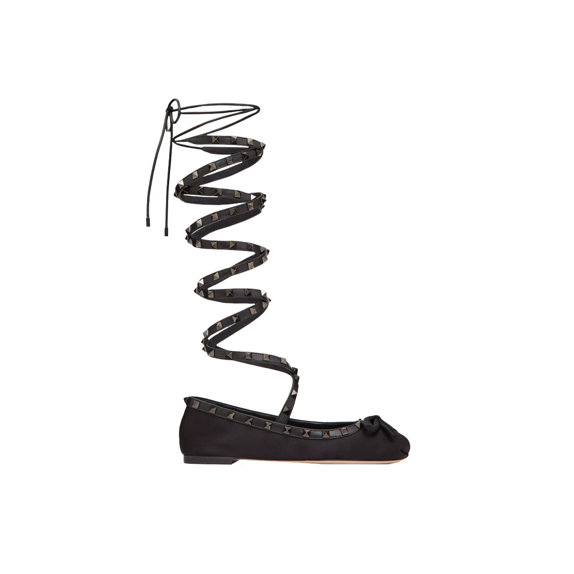 (W) 발렌티노 톤온톤 스터드 락스터드 새틴 발레리나 블랙((W) Valentino Rockstud Satin Ballerinas with Tone-on-Tone Studs Black) - 1