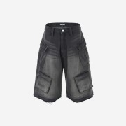 Nos Couleurs Old Washed Cargo Denim Shorts Dark Grey