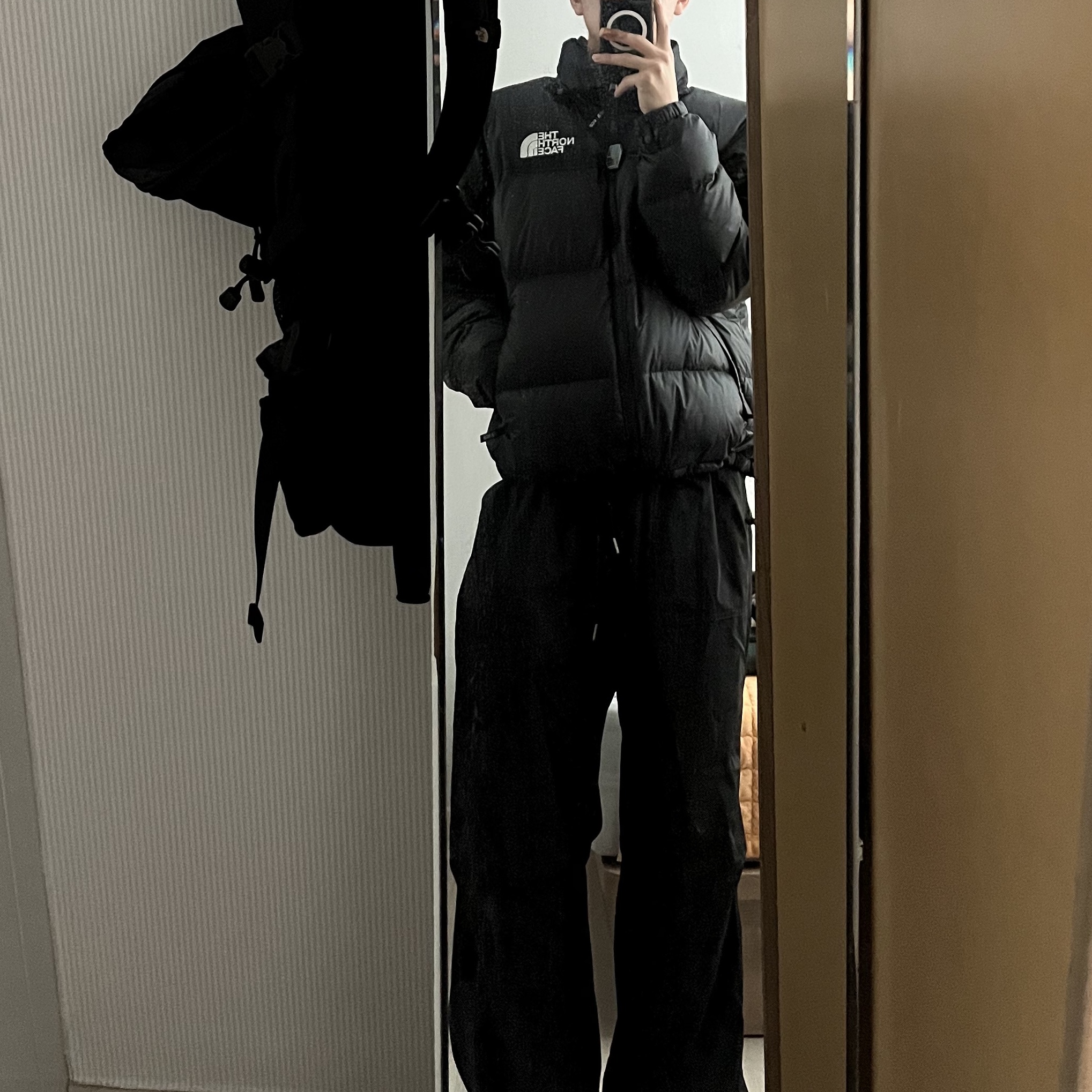 The North Face 1996 Eco Nuptse Jacket Black 착용 스타일