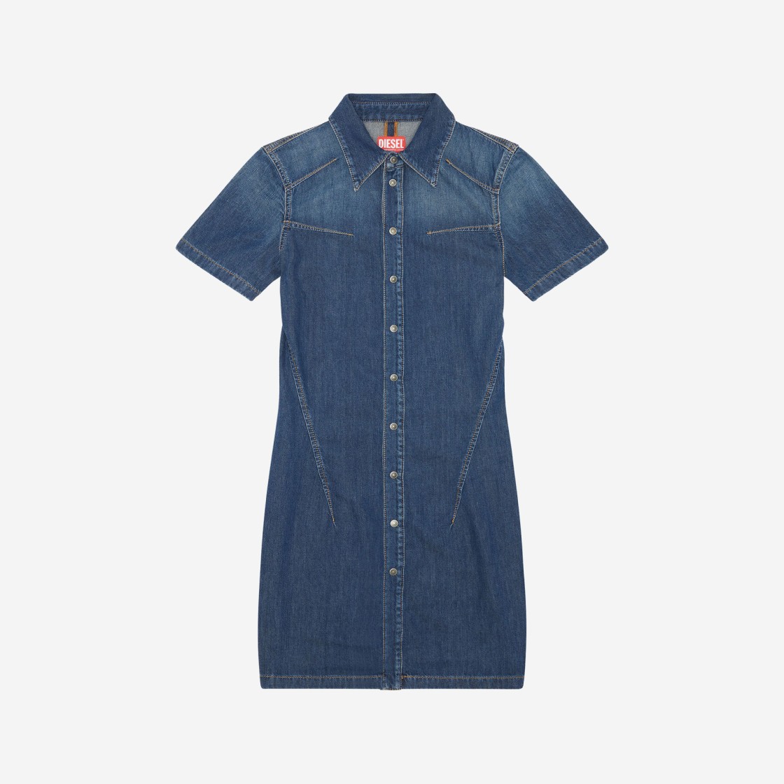 (W) Diesel De-Shirty Buttoned Shirt Dress In Stretch Denim Dark Blue 상세 이미지 1