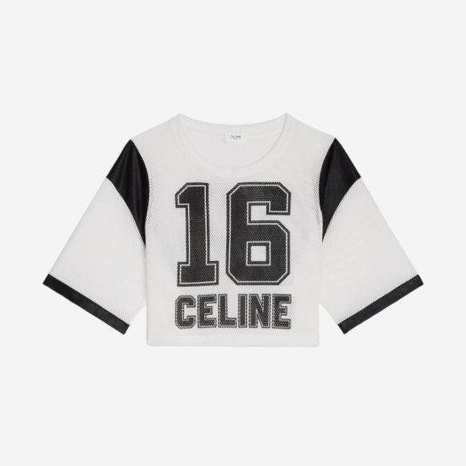 (W) 셀린느 저지 메쉬 셀린느 16 프린트 크롭드 티셔츠 오프 화이트 블랙