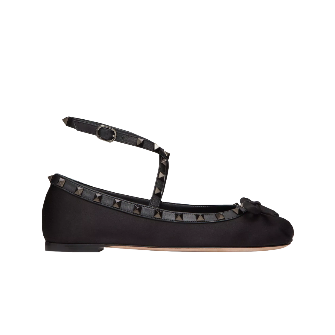(W) 발렌티노 톤온톤 스터드 락스터드 새틴 발레리나 블랙