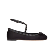 (W) Valentino Rockstud Satin Ballerinas with Tone-on-Tone Studs Black