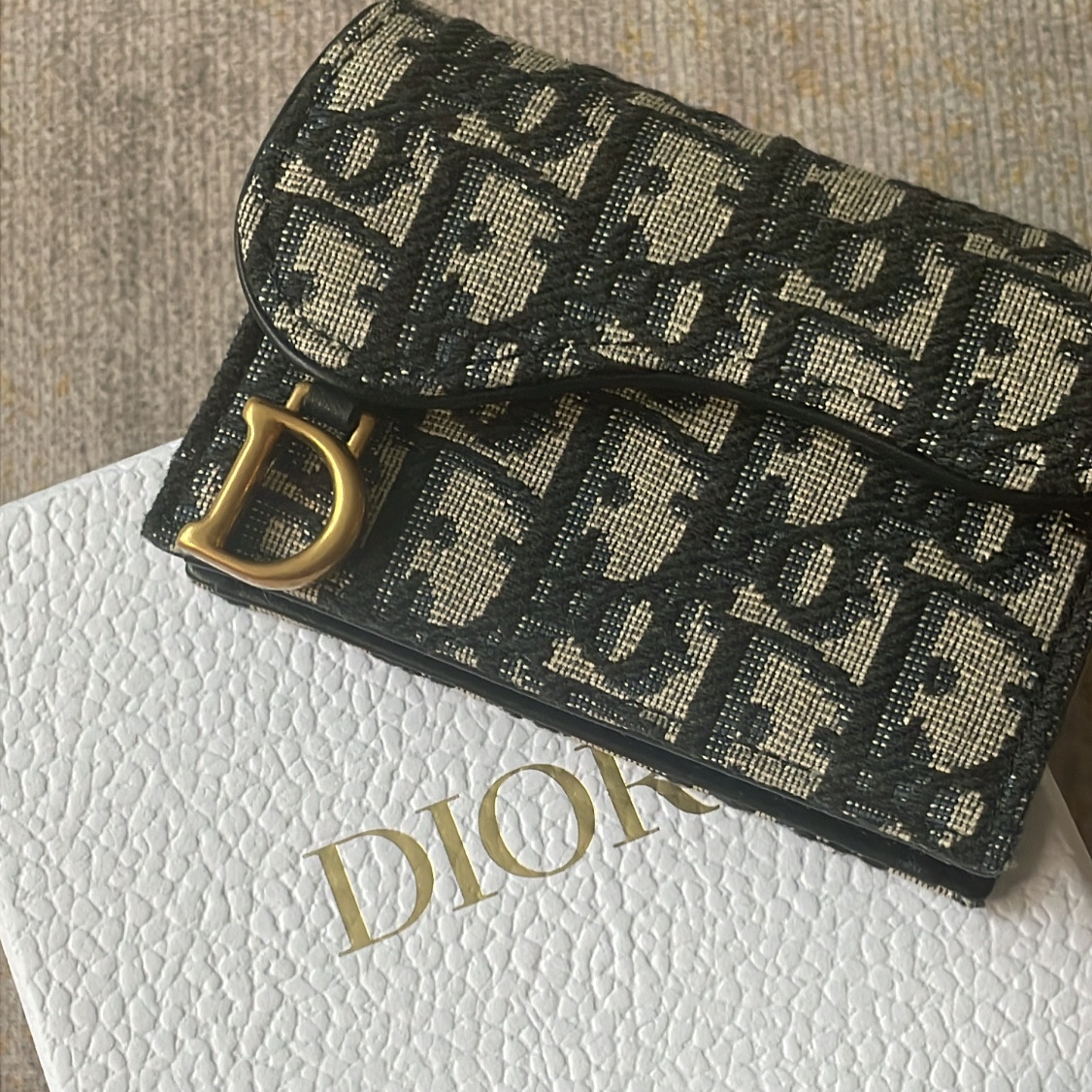 Dior Saddle Flap Card Holder Blue Dior Oblique Jacquard 착용 스타일