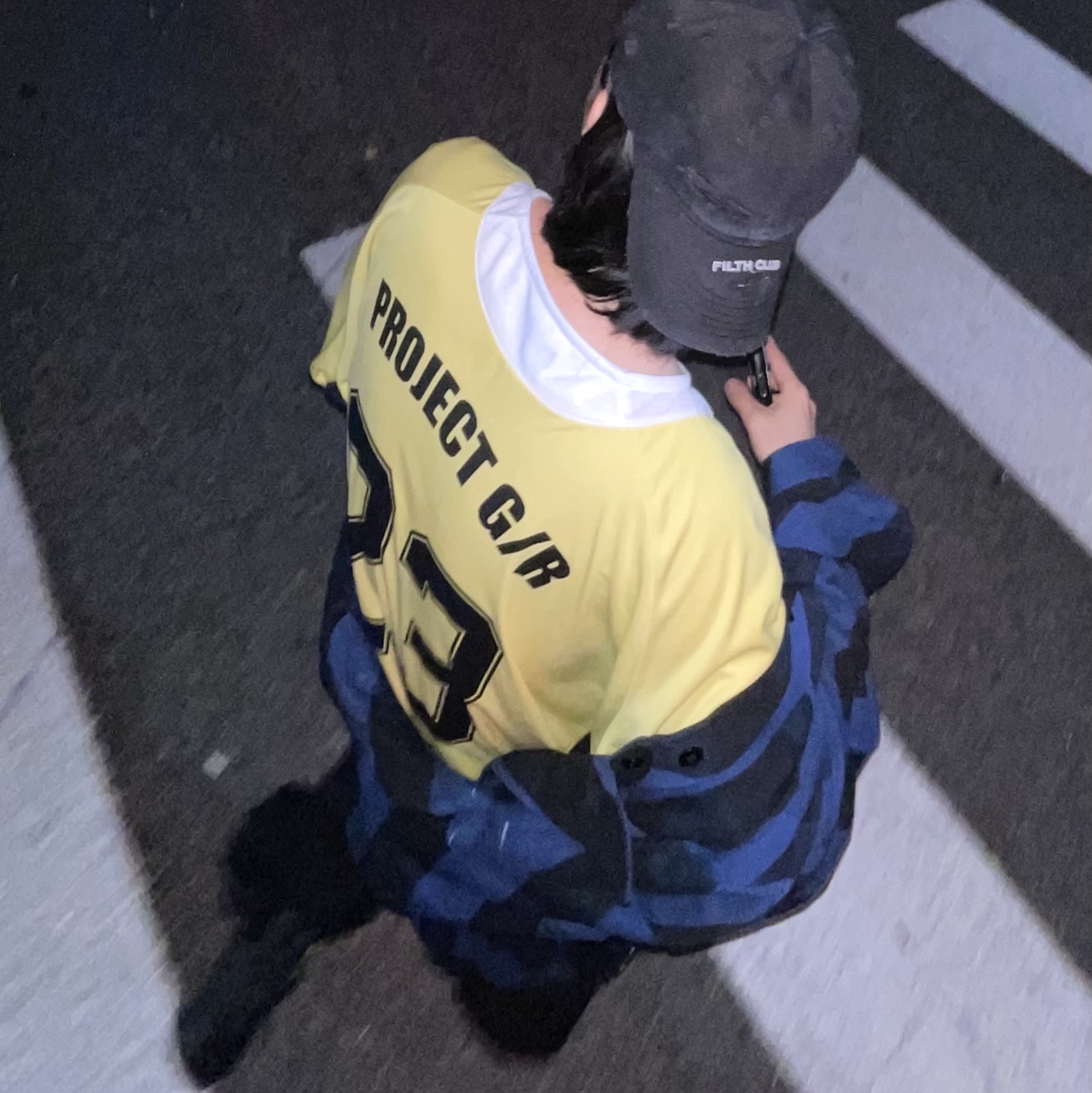 Project G/R Oversized Football Jersey Yellow, Project G/R Distressed Filth Club Cap Washed Black 착용 스타일 - 1