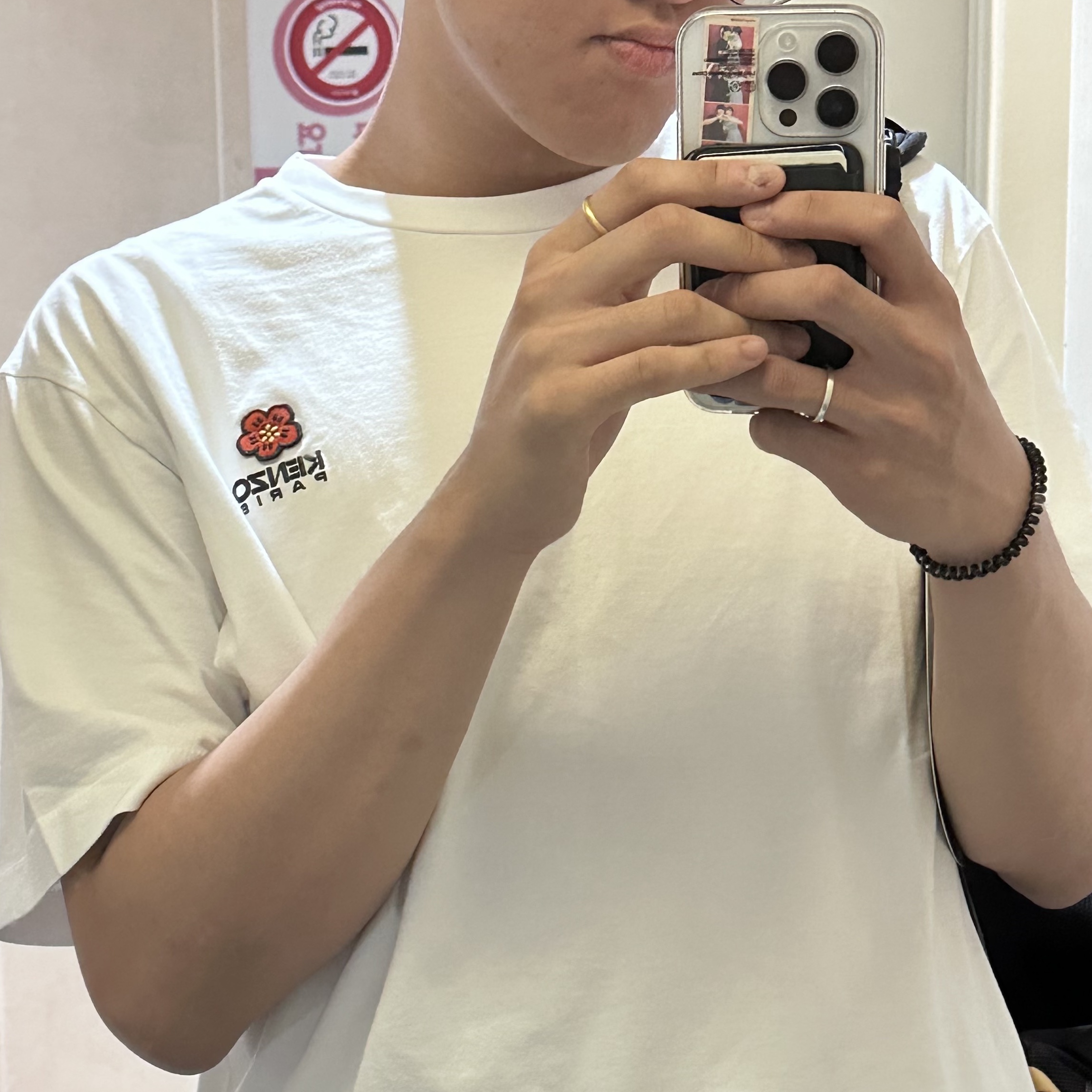 Kenzo Boke Flower Crest T-Shirt White 착용 스타일 - 1