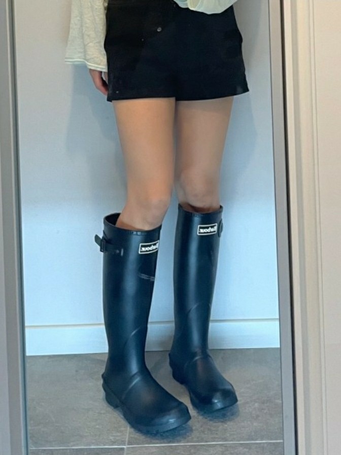 (W) Barbour Abbey Wellington Boots Black 착용 스타일 - 1