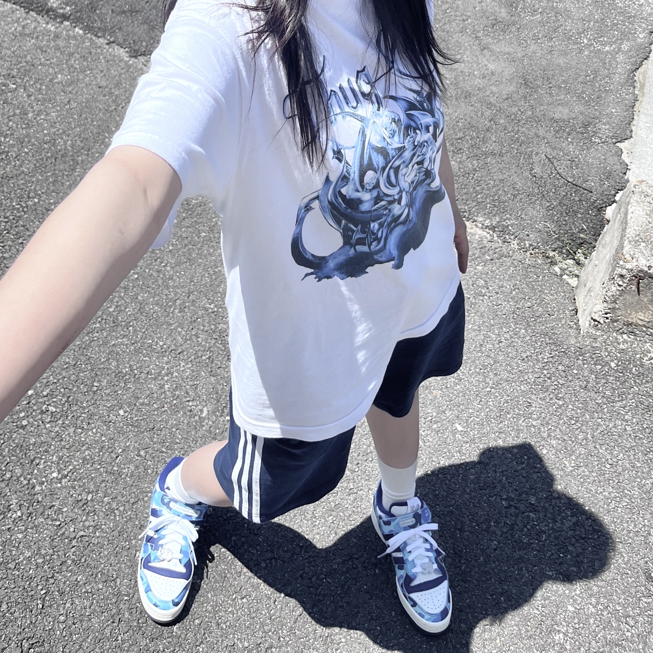 Adidas x BAPE Forum 84 Low Blue Camo 착용 스타일