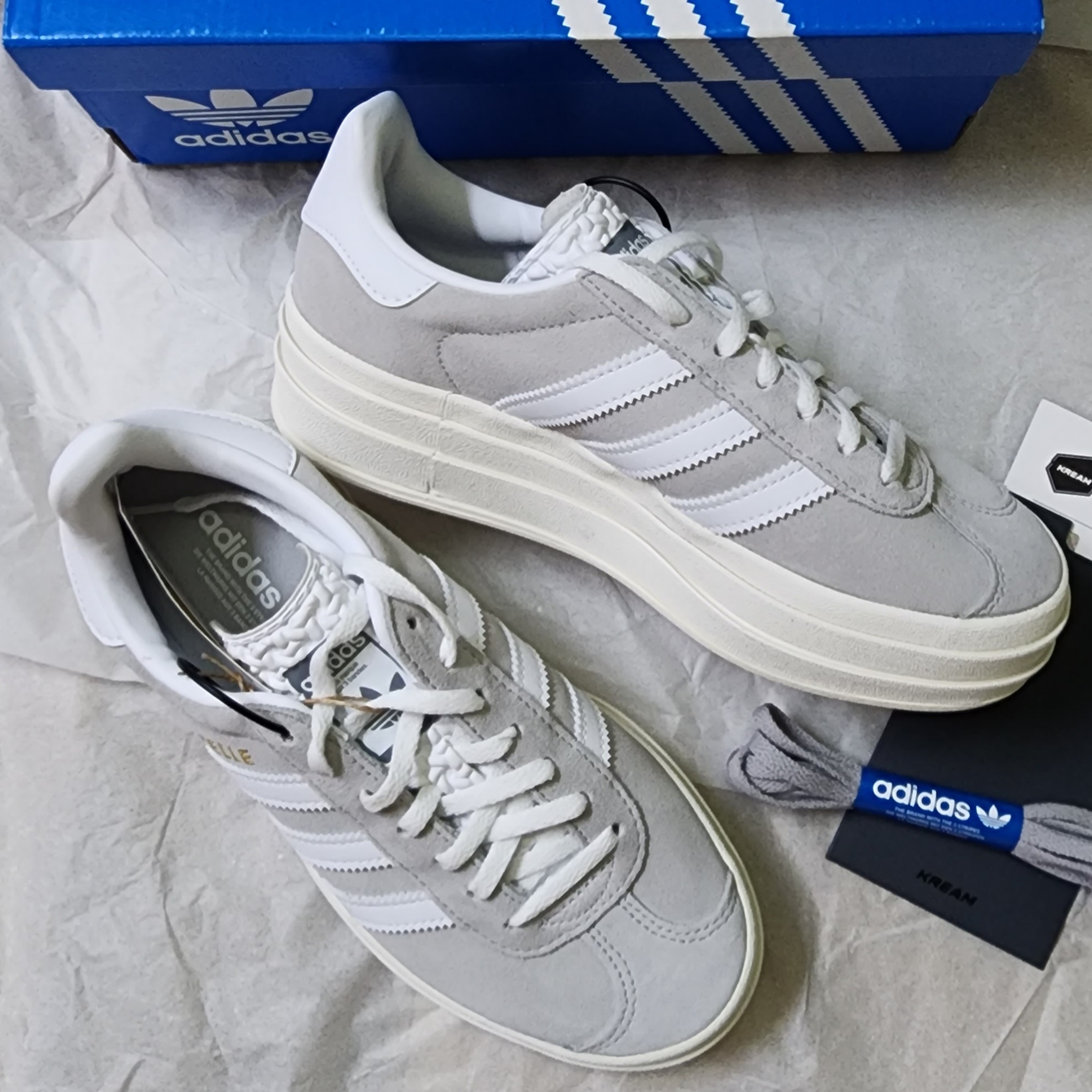 (W) Adidas Gazelle Bold Grey Cloud White 착용 스타일