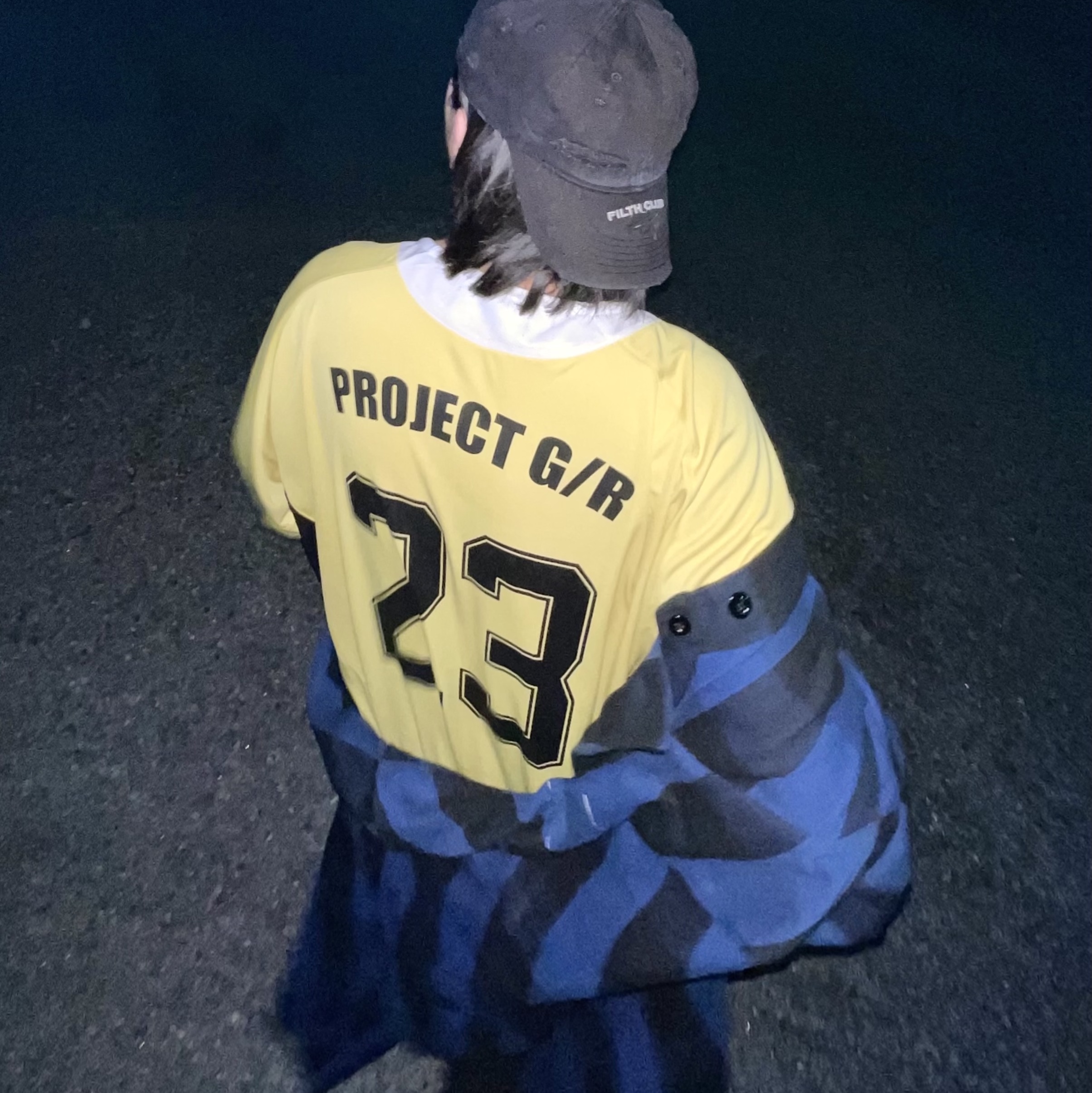 Project G/R Oversized Football Jersey Yellow, Project G/R Distressed Filth Club Cap Washed Black 착용 스타일 - 4