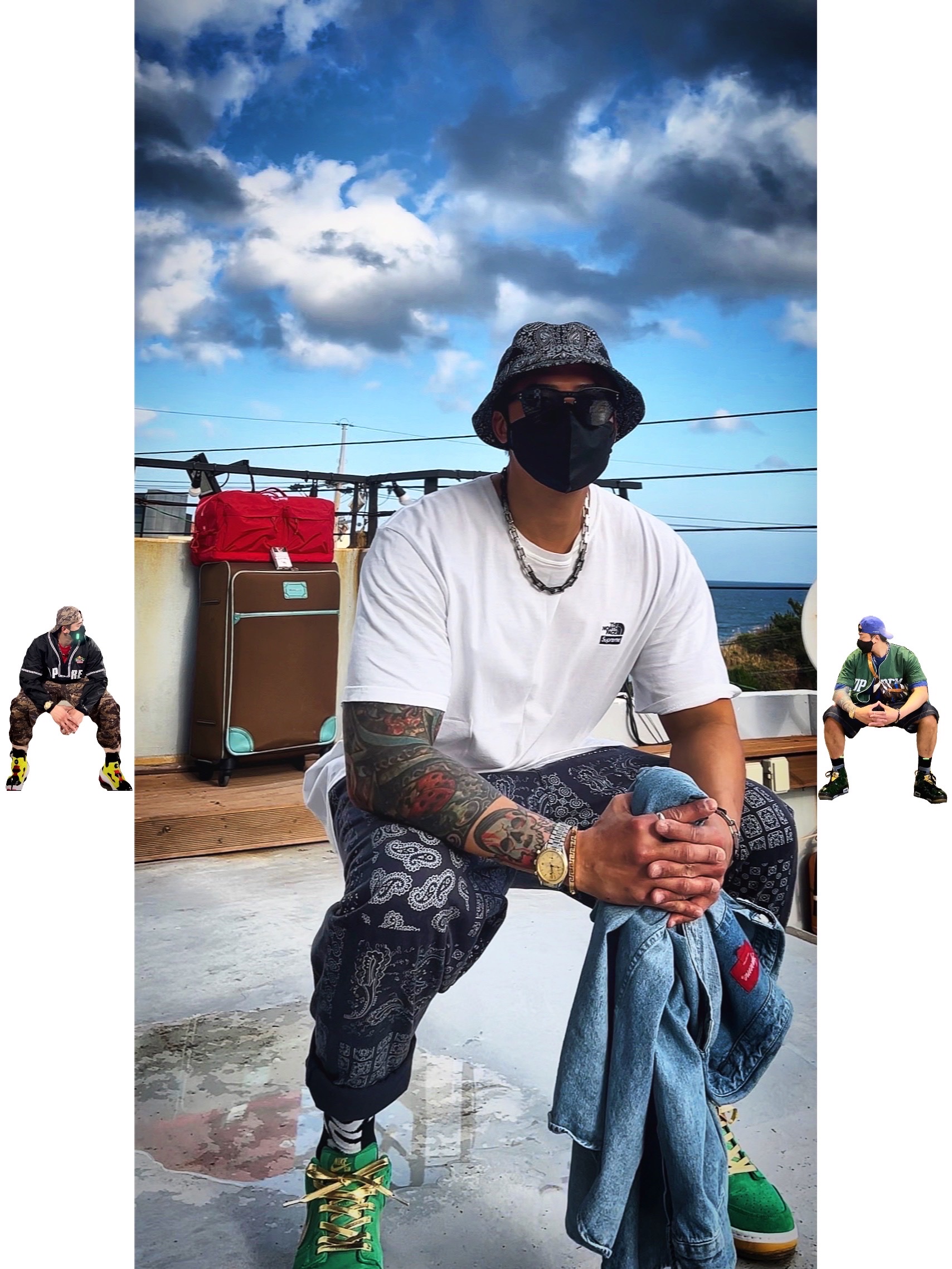 Supreme Bandana Crusher Black - 21SS, Supreme x Nike Lightweight Crew Socks Black (1 Pack) 착용 스타일