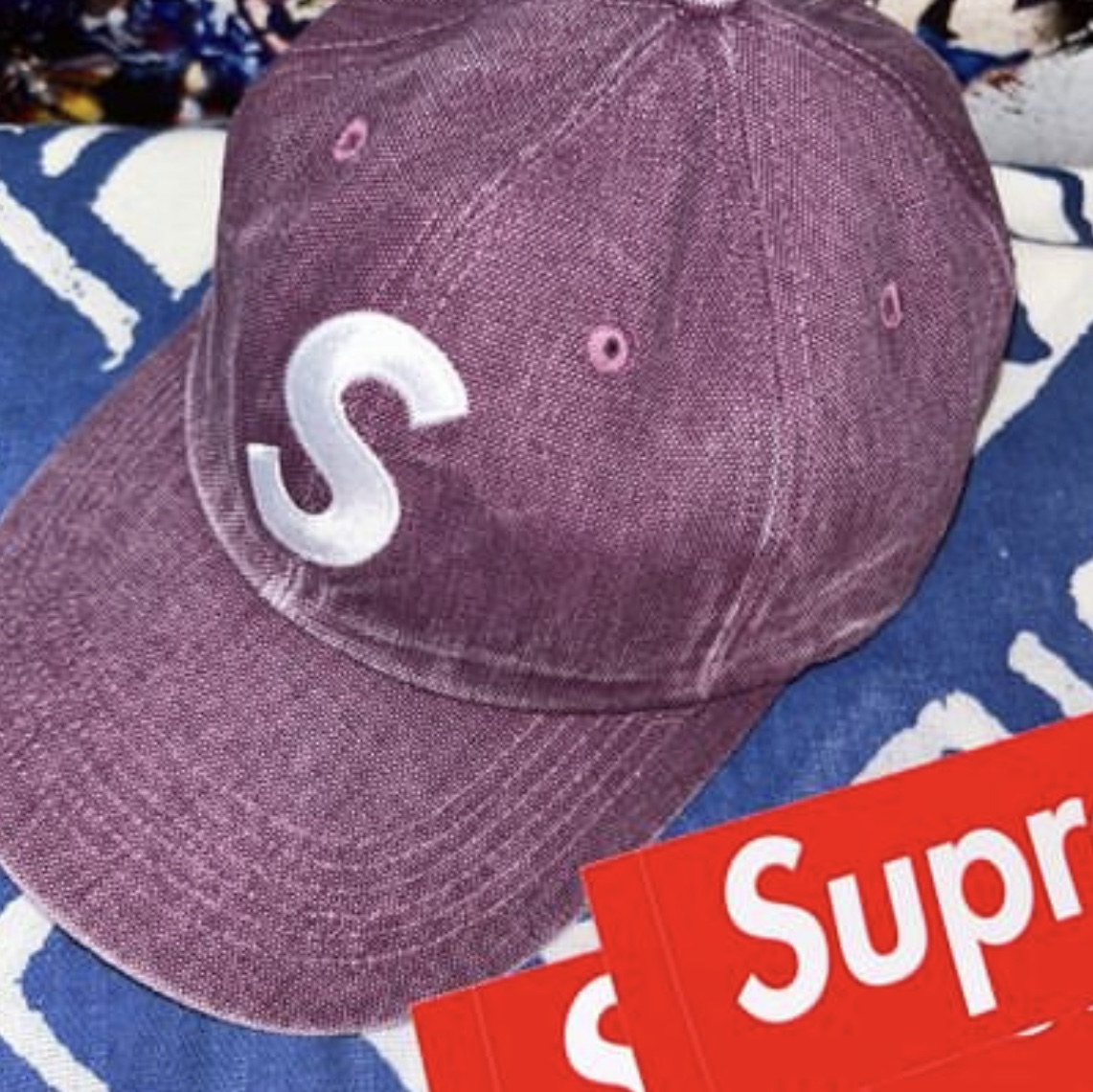 Supreme Pigment Canvas S Logo 6-Panel Plum - 23SS 착용 스타일