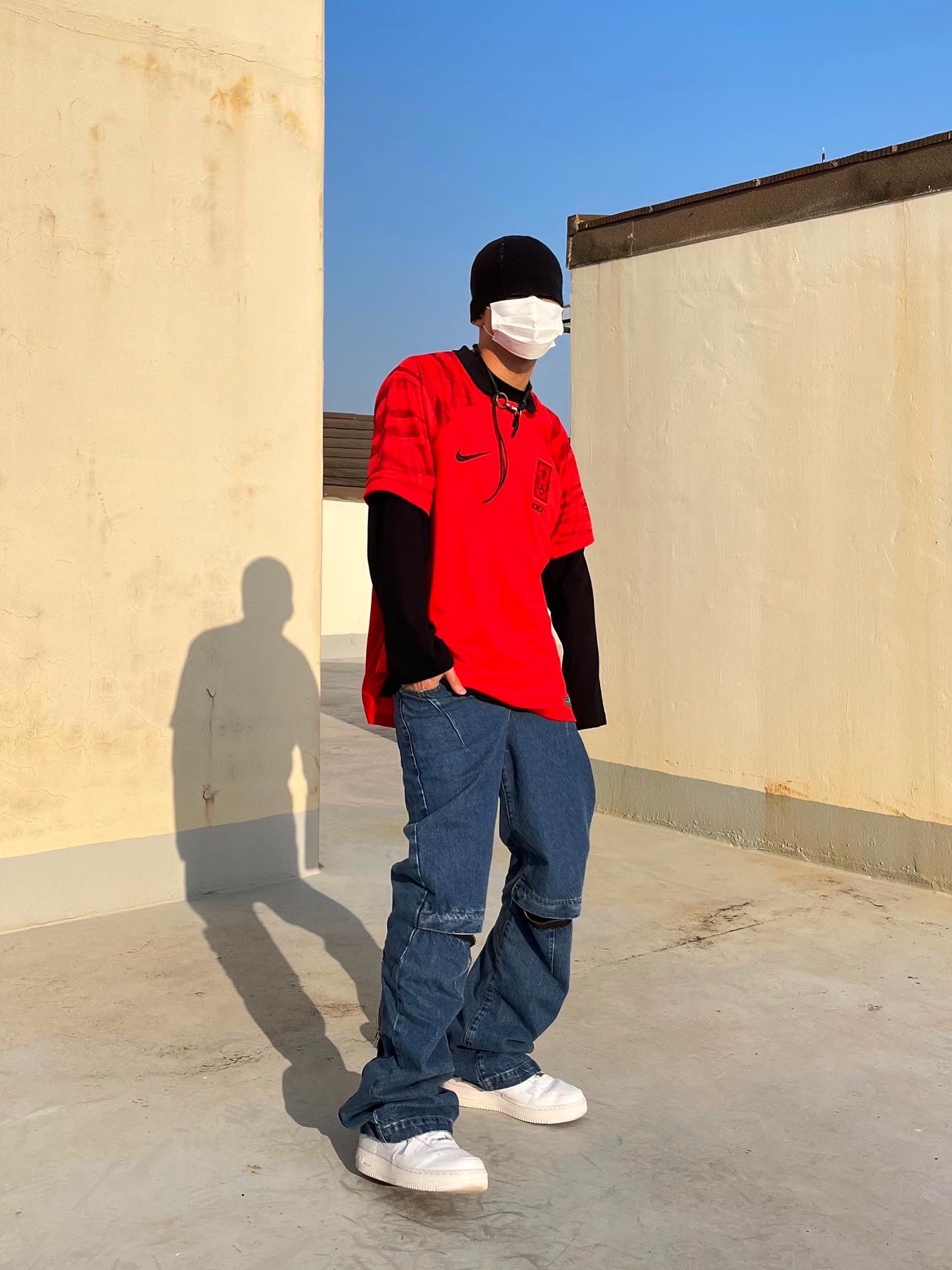 Nike Air Force 1 '07 Low White, Nike Korea Dri-Fit Stadium Home SS Jersey Global Red - Asia (Non Marking Ver.) 착용 스타일