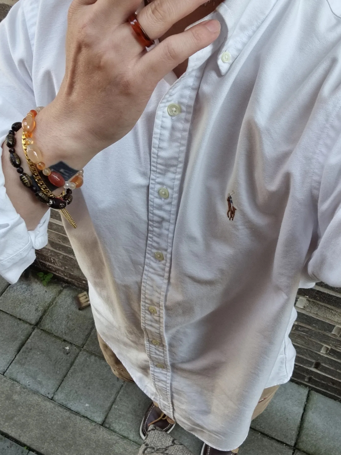 [30% 적립] Polo Ralph Lauren Classic Fit Garment Dyed Oxford Shirt White 착용 스타일 - 1
